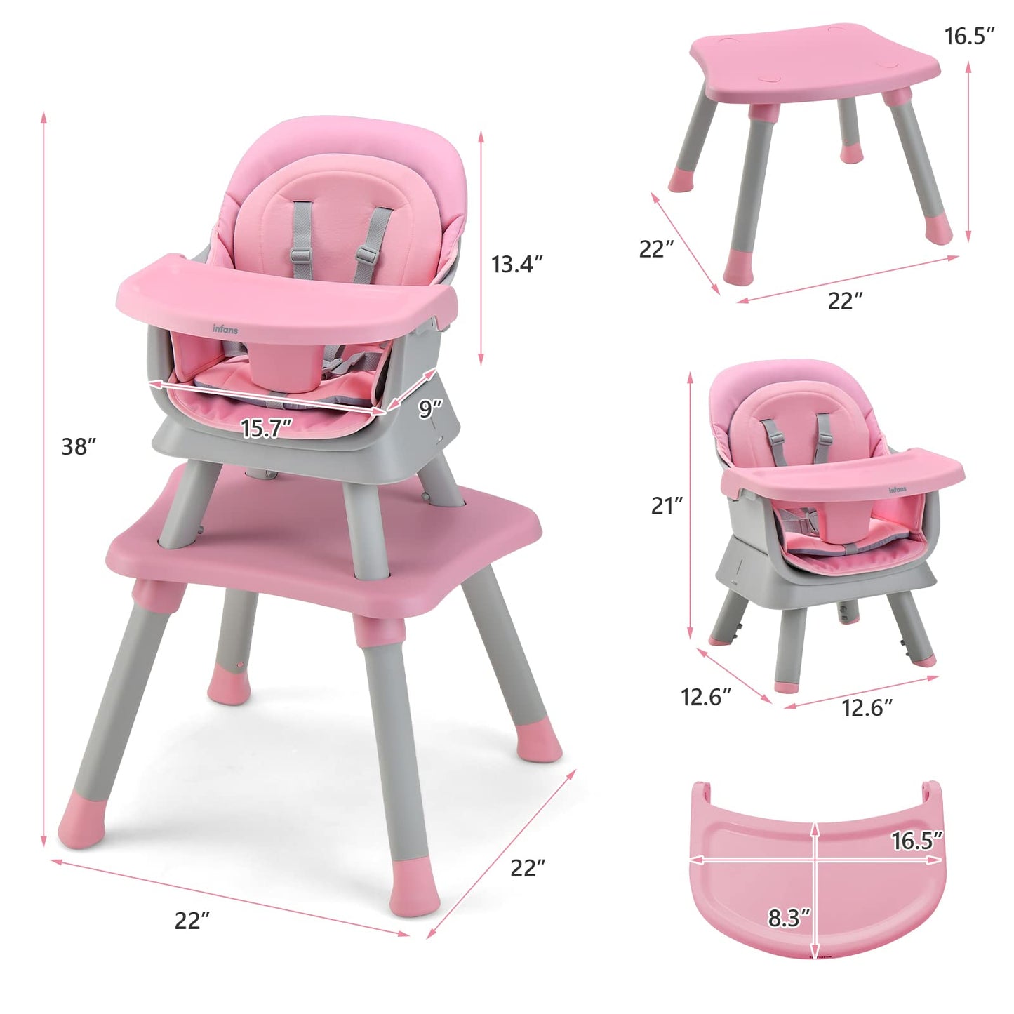 OLAKIDS 8 in 1 Baby High Chair, Convertible Highchair for Babies and Toddlers, Infant Dining Booster Seat