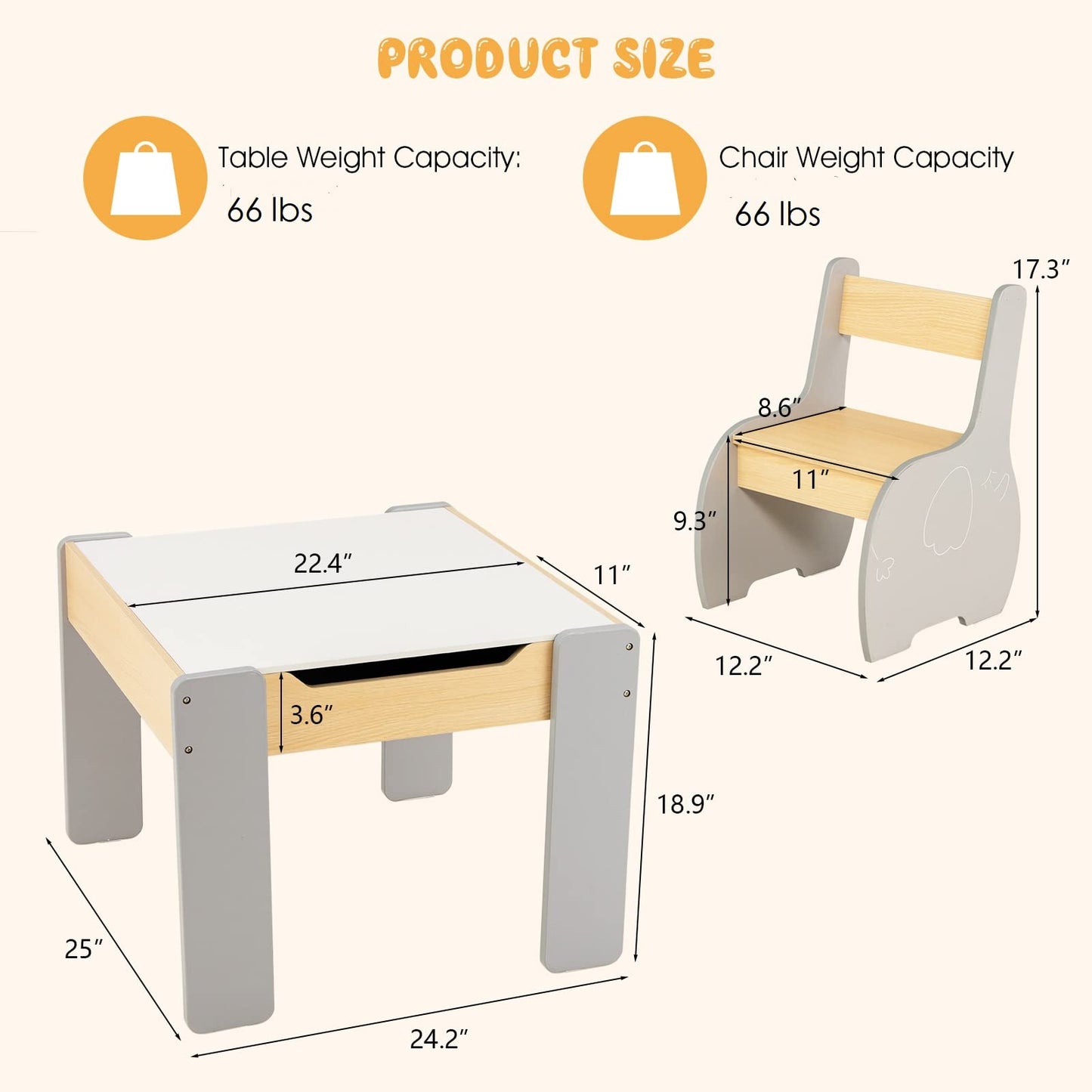 OLAKIDS 3 in 1 Kids Table and Chair Set, Wood Multi Activity Table with Removable Tabletop OLAKIDS