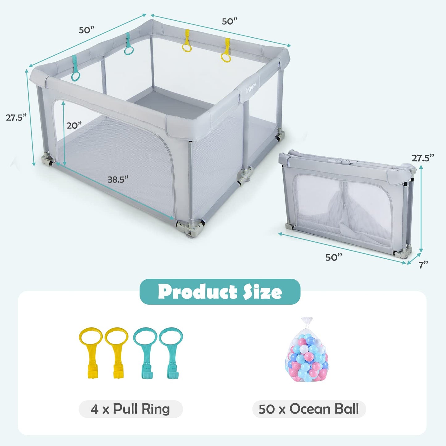 OLAKIDS Baby Playpen, 50’’x50’â€?Foldable Large Baby Playard, Indoor Outdoor Kids Activity Center Baby Fence