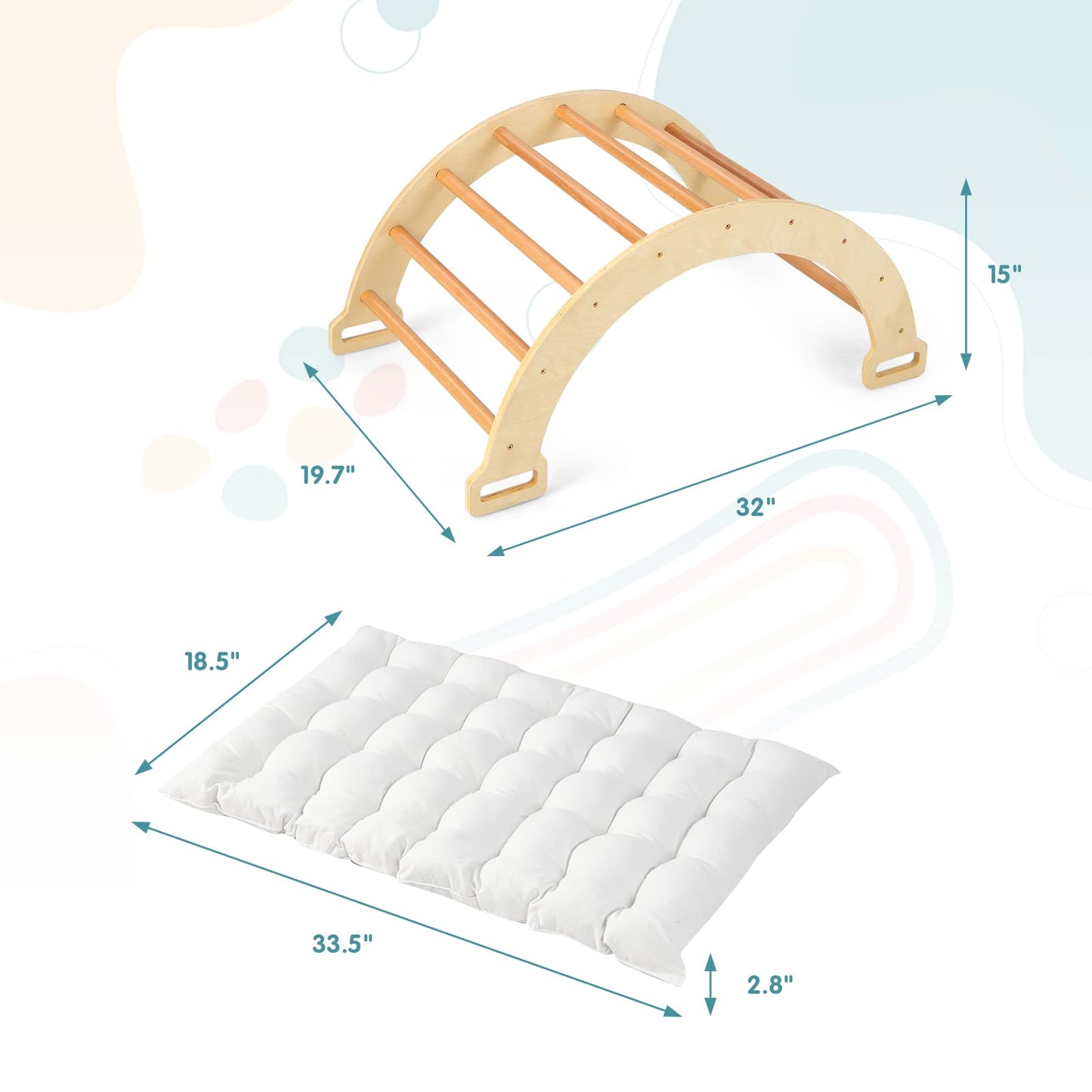OLAKIDS 4 in 1 Arch Climbing Toys for Toddlers, Montessori Wooden Arch Climber Ladder Structure and Rocker with Cushion Pad