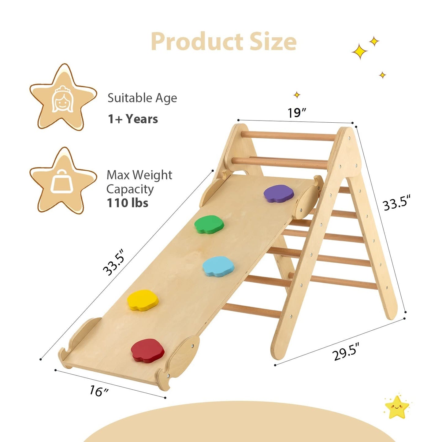 OLAKIDS Toddlers Triangle Climber, 3 in 1 Montessori Kids Wood Climbing Toy with Ramp, Ladder, Slide