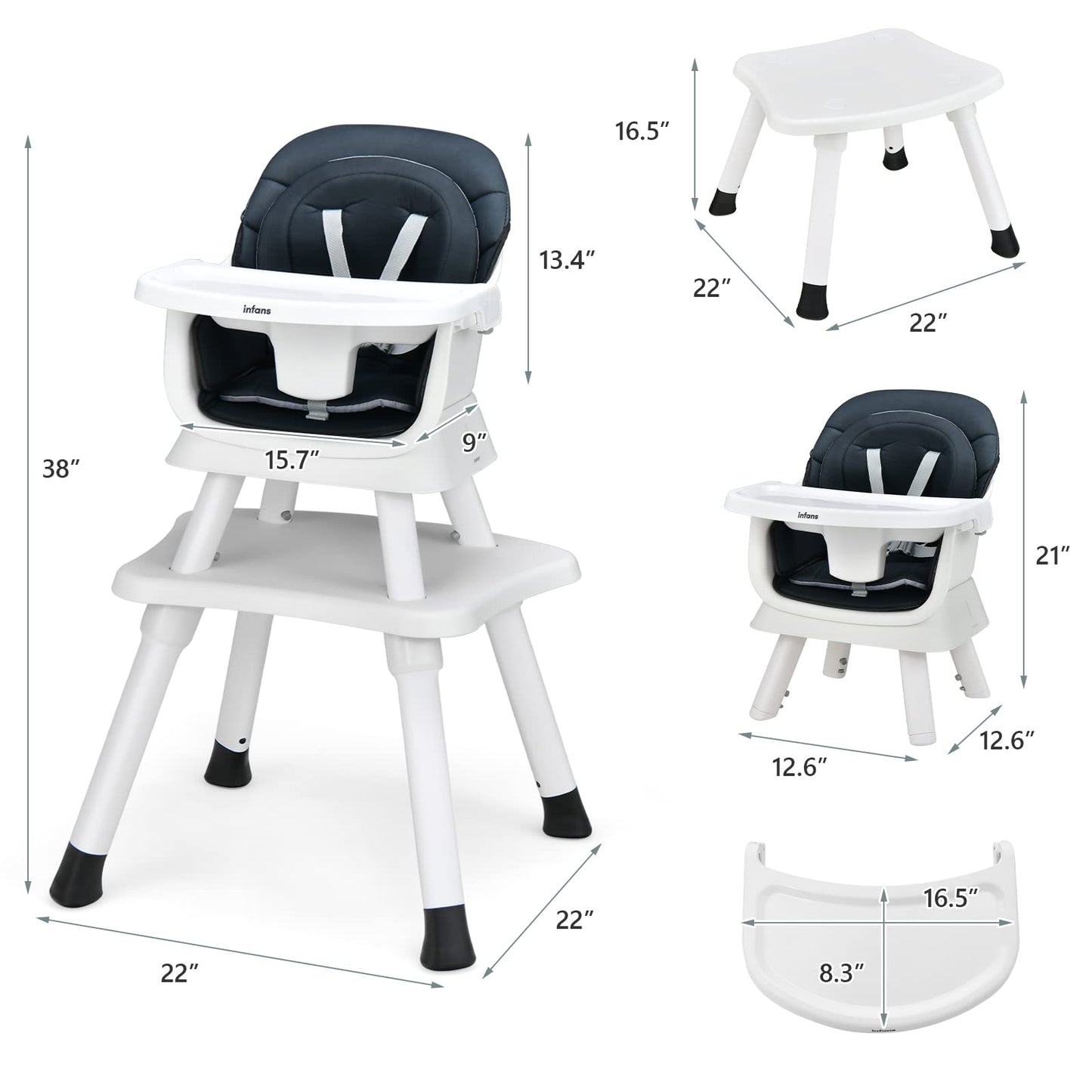 OLAKIDS 8 in 1 Baby High Chair, Convertible Highchair for Babies and Toddlers, Infant Dining Booster Seat