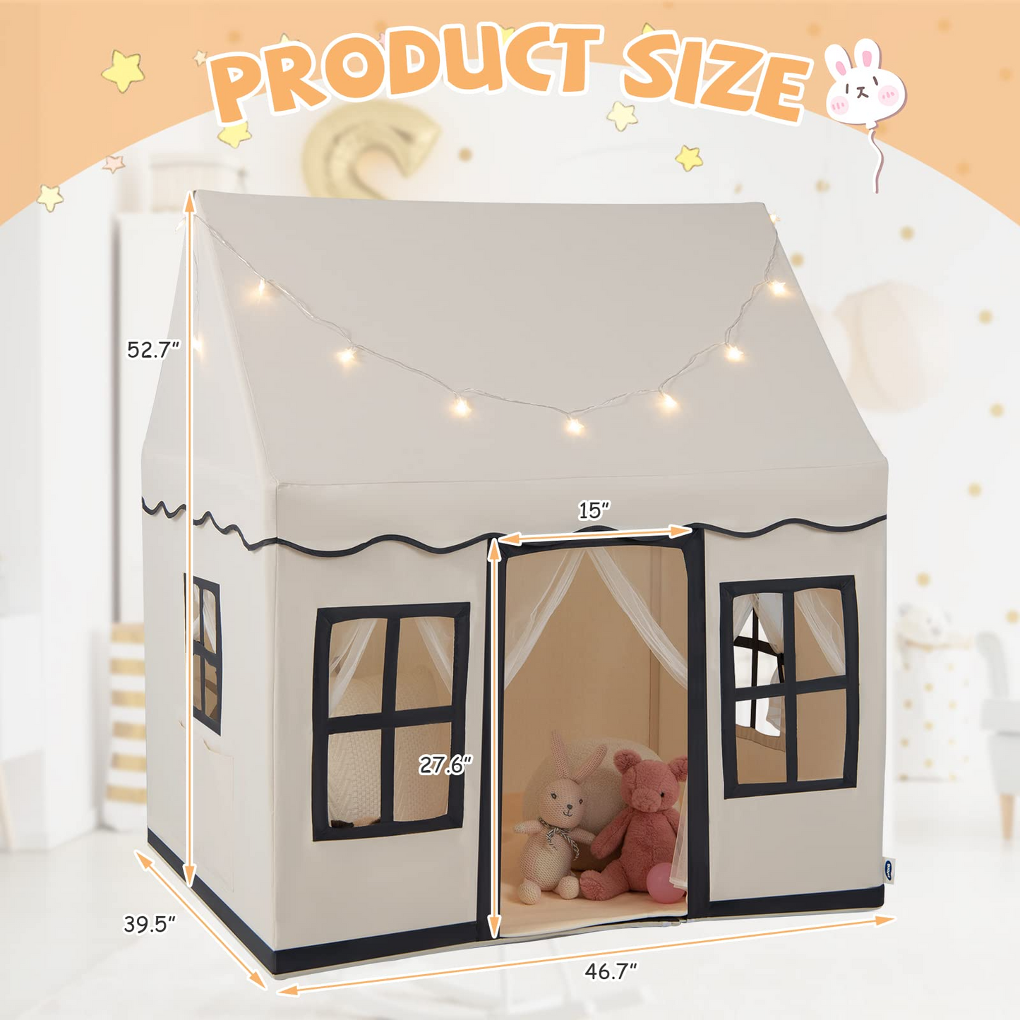 OLAKIDS Kids Play Tent with Washable Mat Star Light Windows, Large Playhouse Toys for Children Boys Girls OLAKIDS