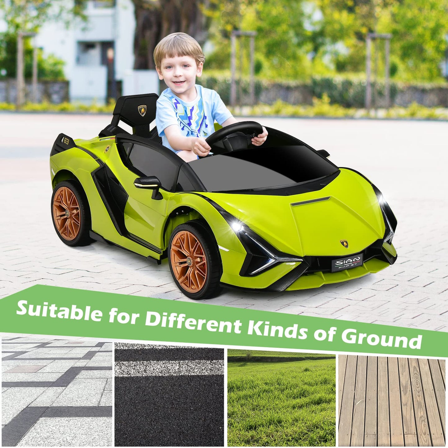 OLAKIDS Licensed Lamborghini Sian Kids Ride on Car with Parent Remote Control, 12V Electric Toy Roadster