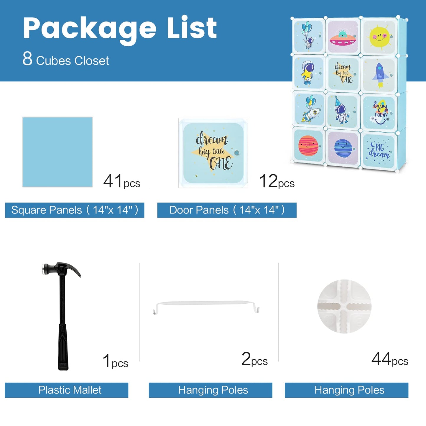 INFANS Children Wardrobe, Kid Closet Portable Baby Dresser Cute for Kids Bedroom Nursery Armoire with Doors 12 Cube 2 Hanging Sections, Kid Clothes Storage Organizer