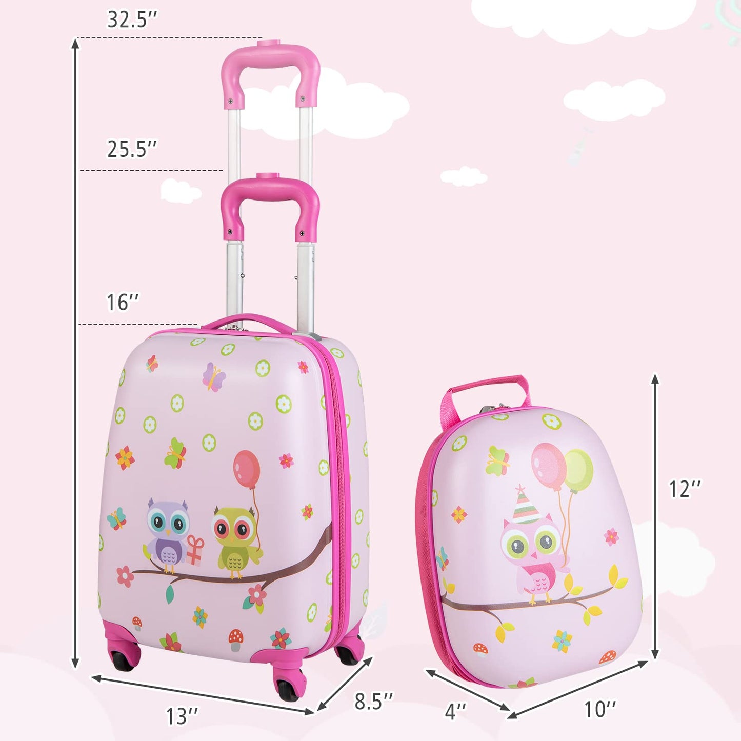 OLAKIDS Kid Luggage Set, 12’â€?Travel Backpack and 16’â€?Carry on Suitcase with Rolling Spinner Wheels for Children Boys Girls
