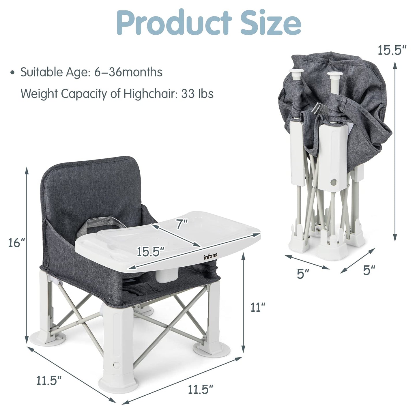 OLAKIDS Baby Travel Booster Seat, Folding Portable Sit Up Chair for Dining Table