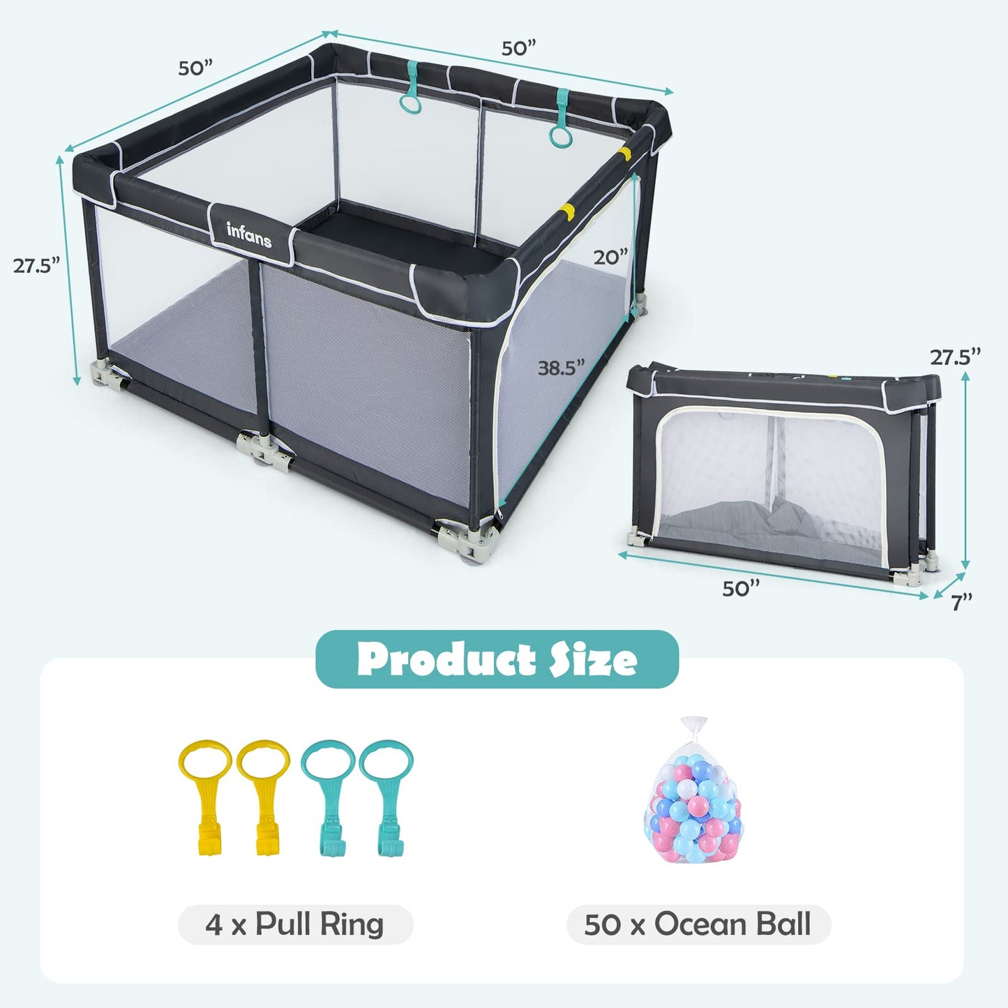 OLAKIDS Baby Playpen, 50’’x50’â€?Foldable Large Baby Playard, Indoor Outdoor Kids Activity Center Baby Fence