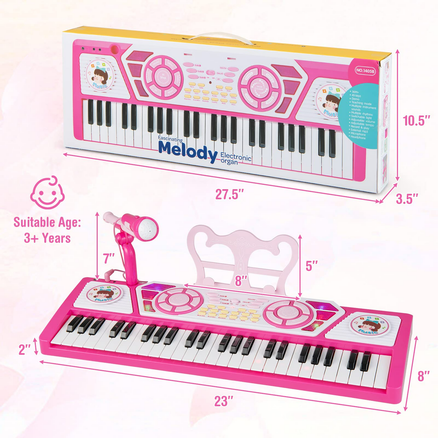 OLAKIDS 49 Keys Kids Piano Keyboard with Microphone, Portable Electronic Musical Instrument Toy - OLAKIDS