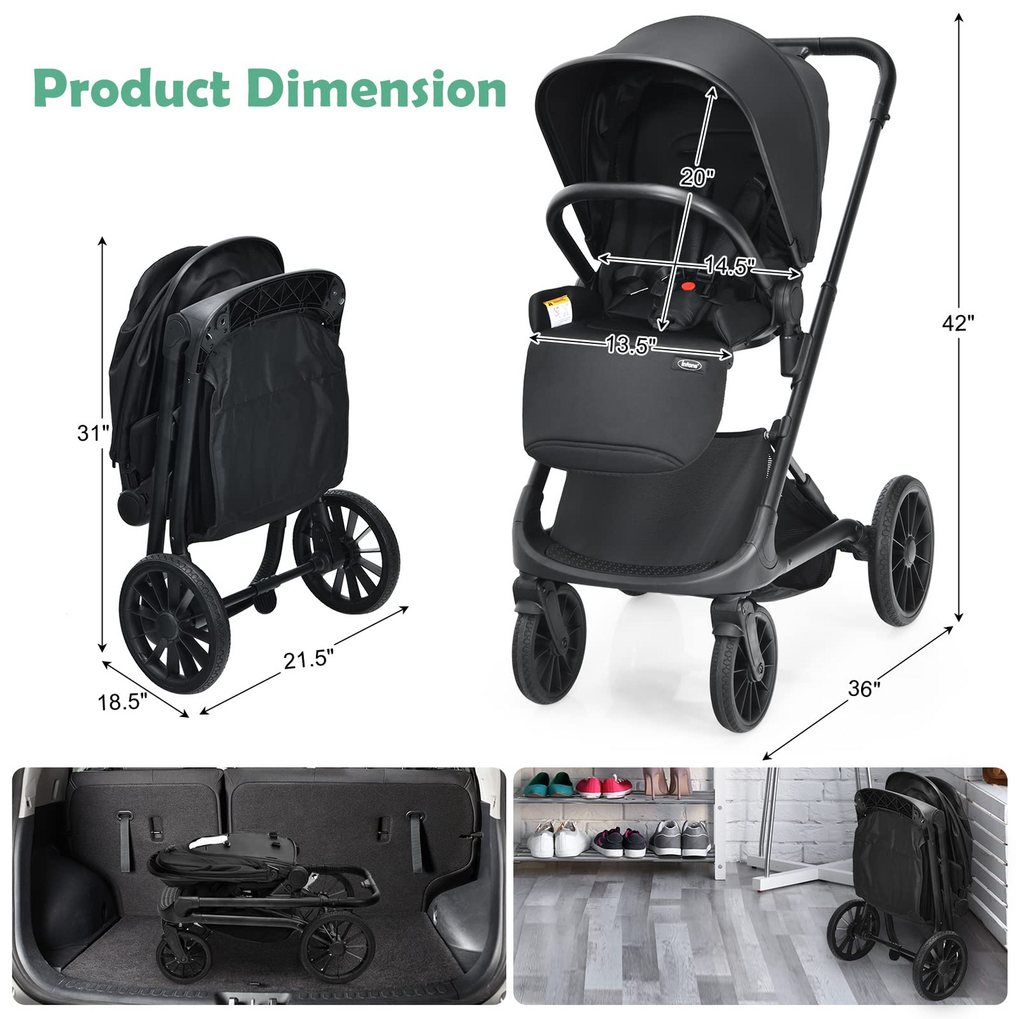 2-in-1 Reversible Bassinet Pushchair Pram High Landscape Baby Stroller OLAKIDS