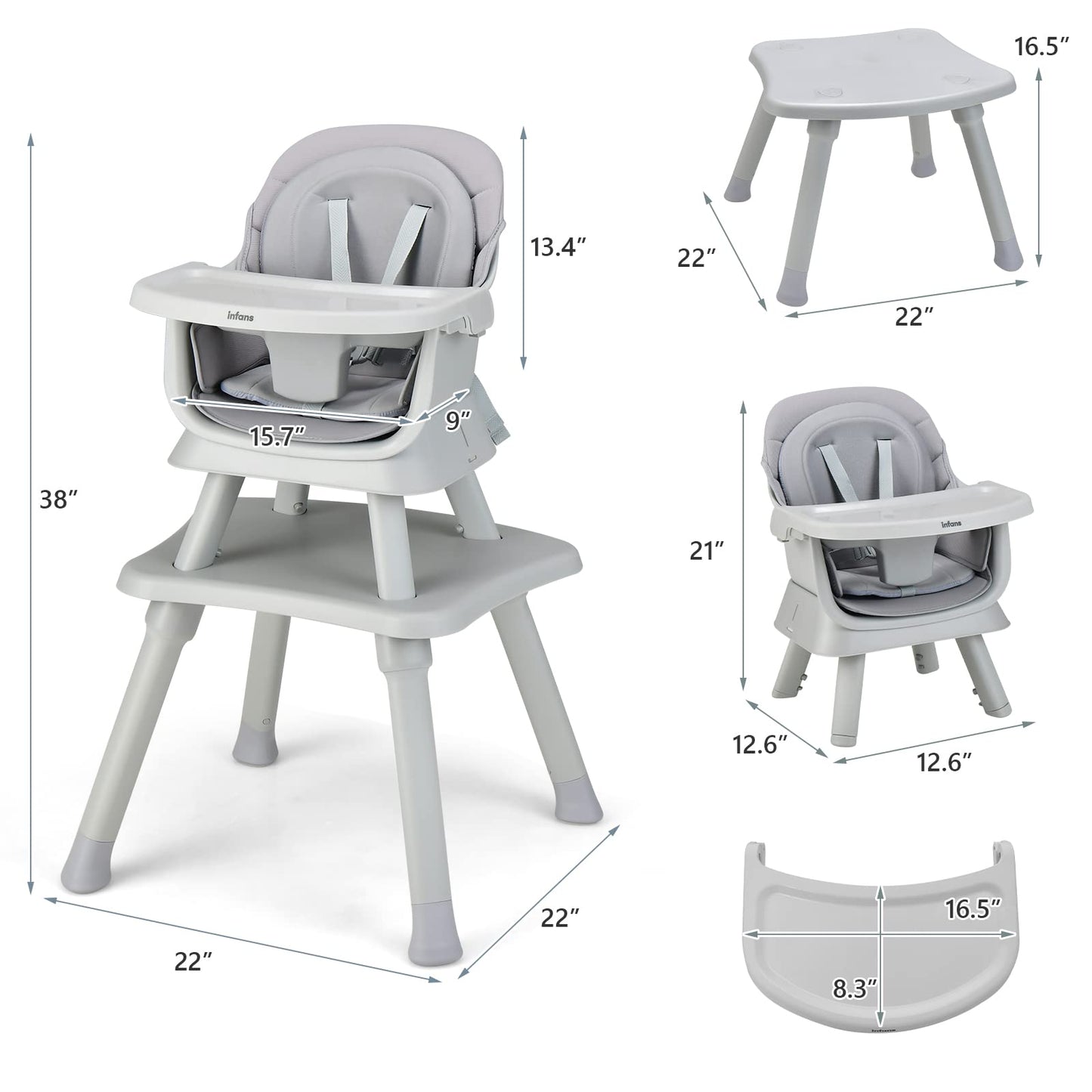 OLAKIDS 8 in 1 Baby High Chair, Convertible Highchair for Babies and Toddlers, Infant Dining Booster Seat