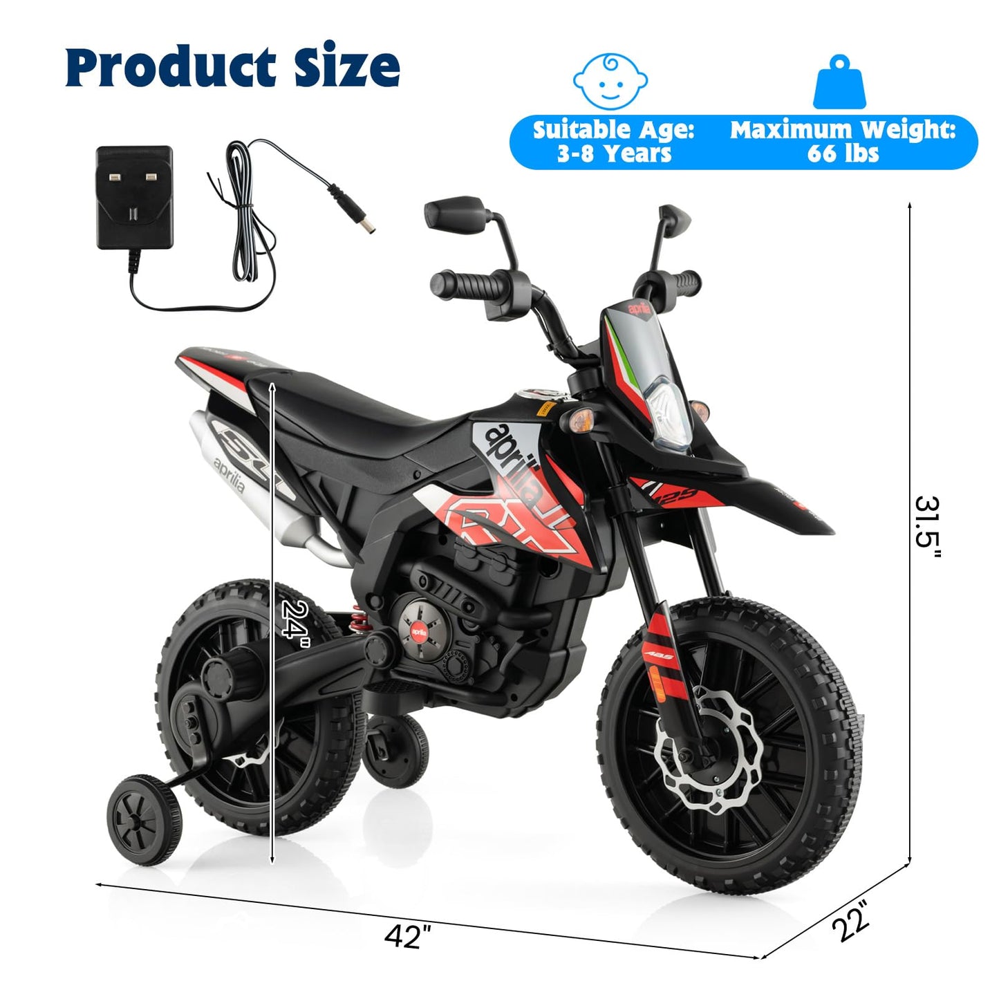 OLAKIDS Kids Motorcycle 12V, Electric Ride-on Motorbike for Toddlers with Training Wheels