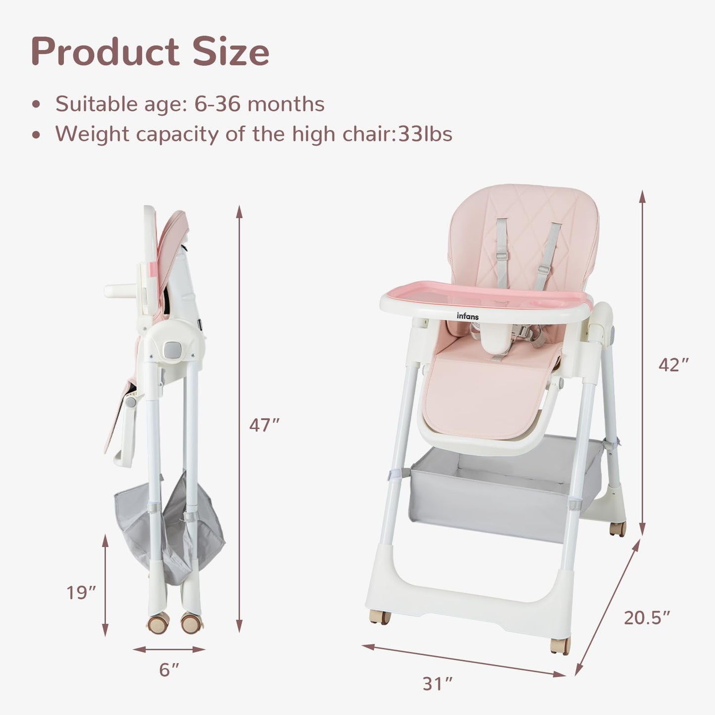 OLAKIDS Baby High Chair, Quick Folding Portable Highchair for Toddlers with Large Storage Basket