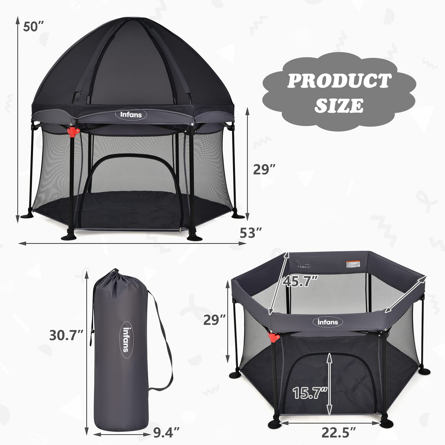Portable Foldable 53" Baby Playpen with Mesh & UV Canopy OLAKIDS