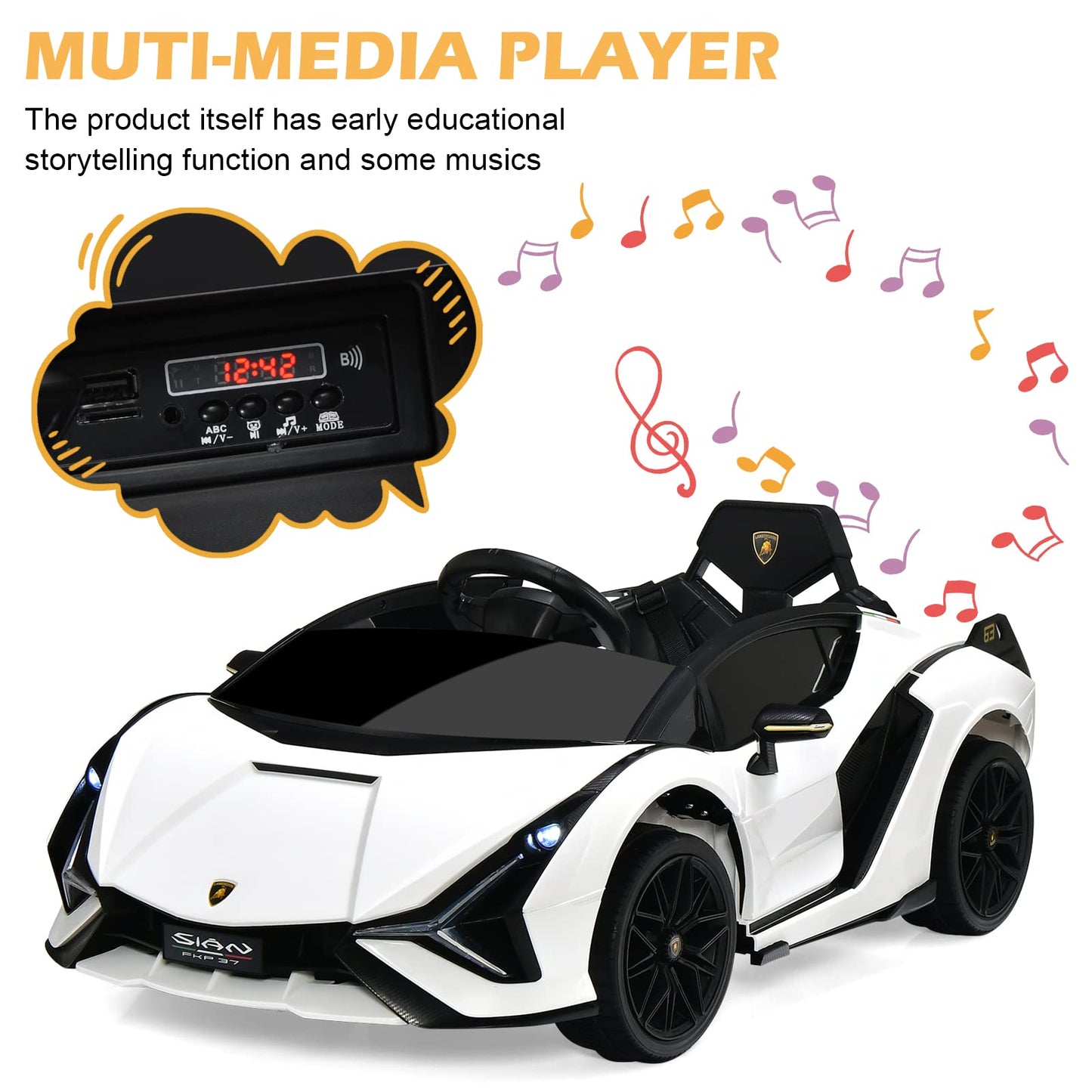 OLAKIDS Licensed Lamborghini Sian Kids Ride on Car with Parent Remote Control, 12V Electric Toy Roadster