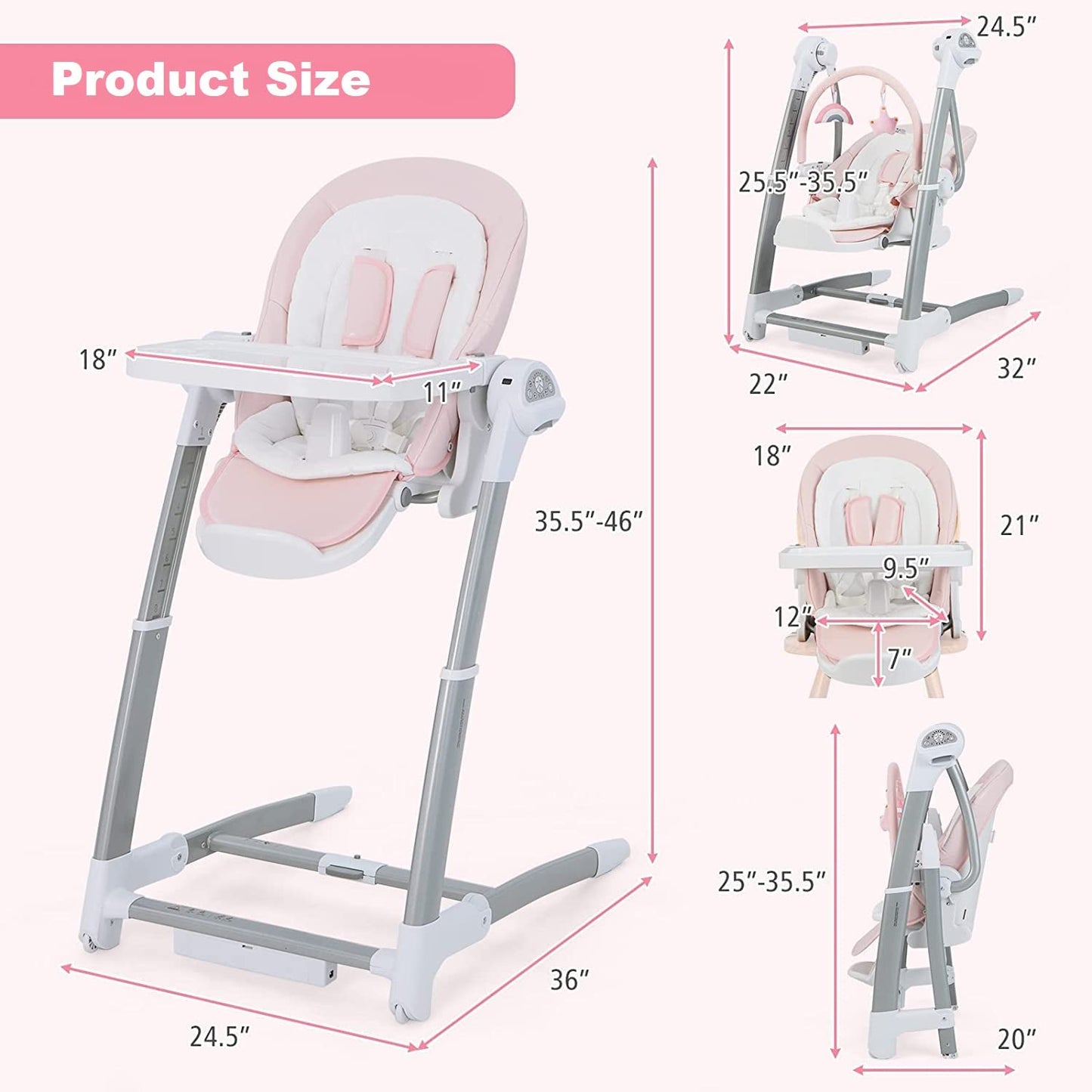 OLAKIDS 3 in 1 Baby High Chair, Electric Baby Swing, Infant Dining Booster Seat, Multifunction Highchair for Toddlers
