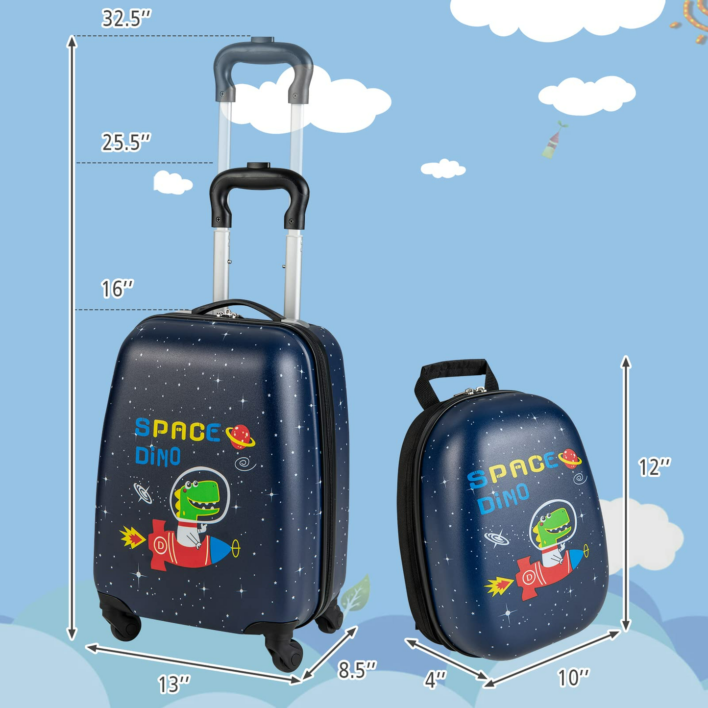 OLAKIDS Kid Luggage Set, 12’â€?Travel Backpack and 16’â€?Carry on Suitcase with Rolling Spinner Wheels for Children Boys Girls OLAKIDS