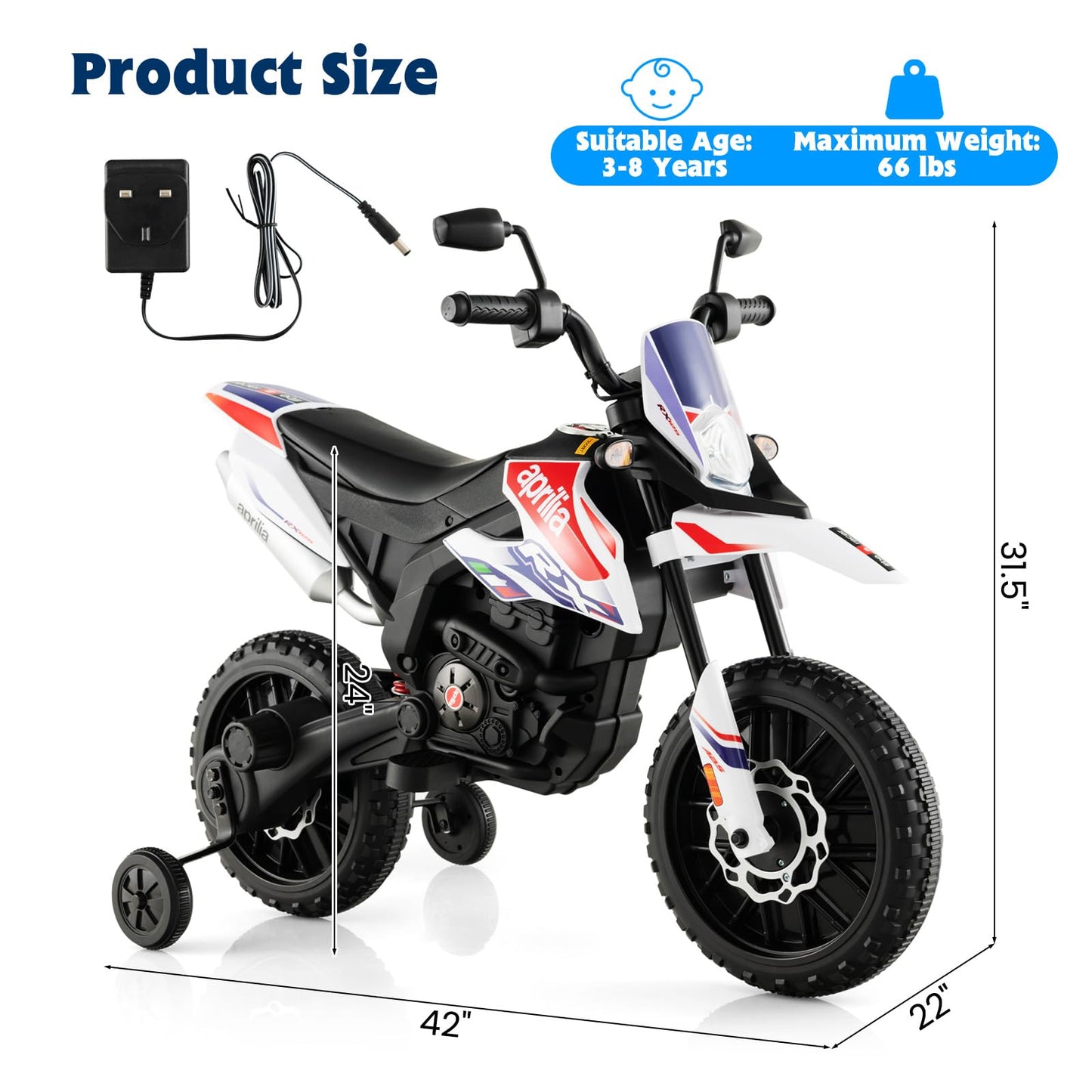 OLAKIDS Kids Motorcycle 12V, Electric Ride-on Motorbike for Toddlers with Training Wheels