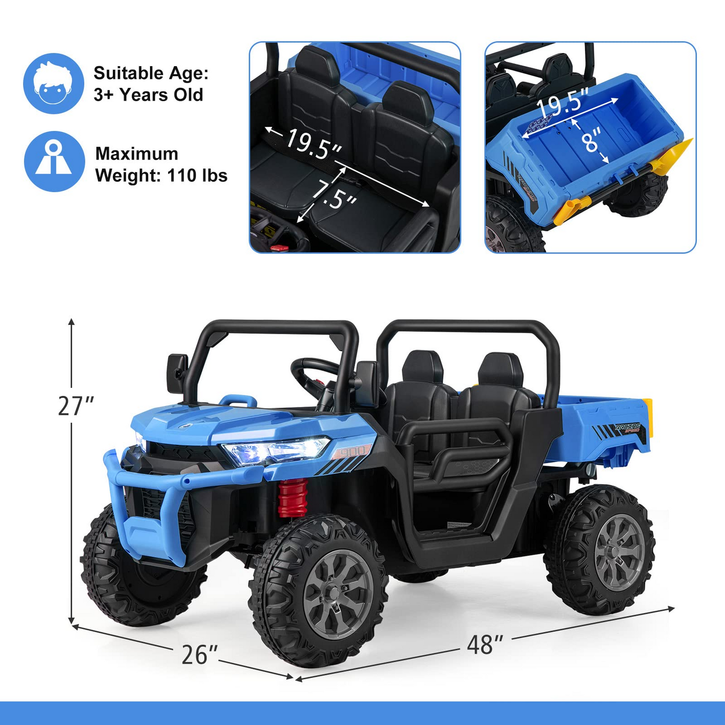 12V Electric Vehicle Dump Truck with Remote Control, Dump Bed and Extra Shovel OLAKIDS