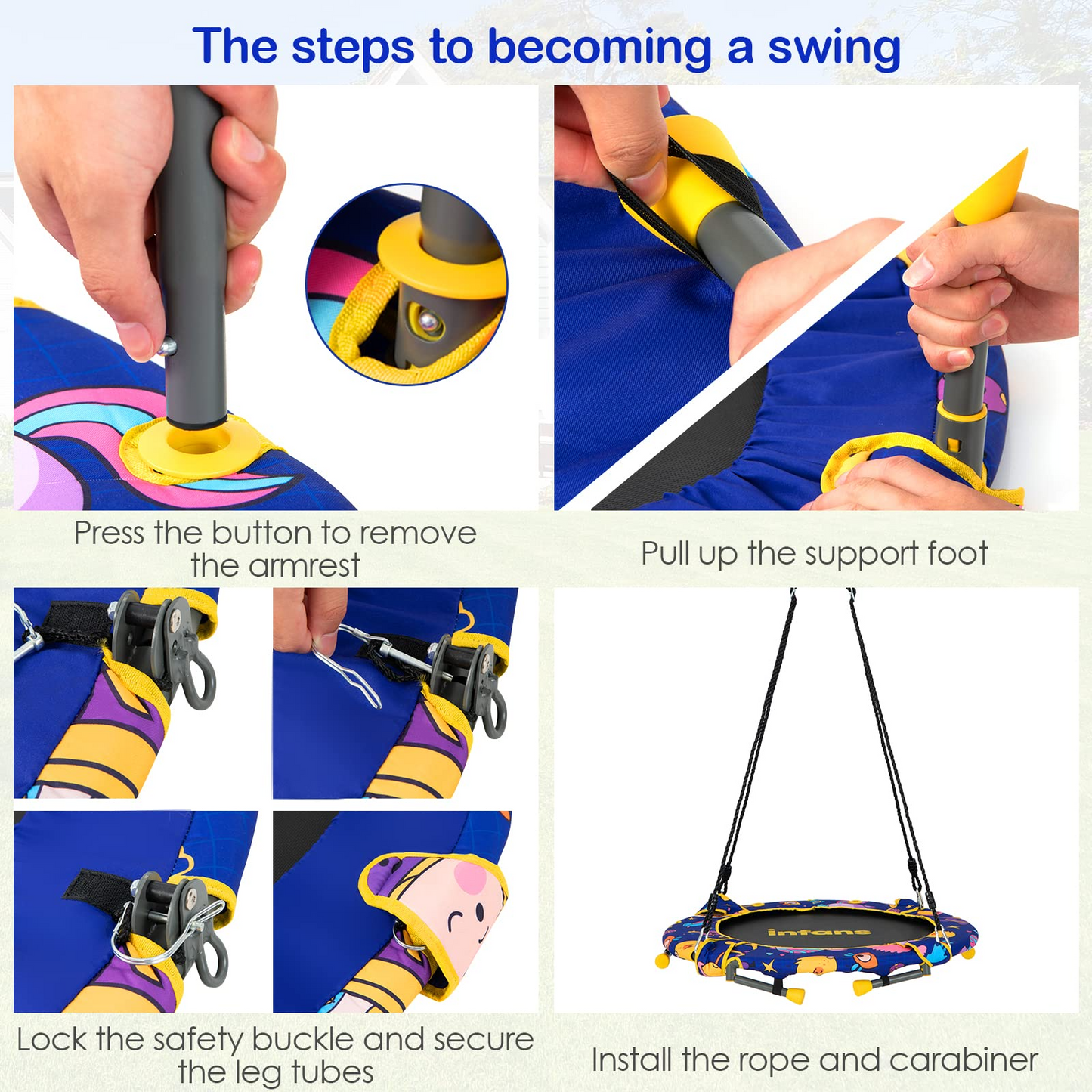 2 in 1 Trampoline and Swing Combo with Adjustable Straps Detachable Handrail OLAKIDS