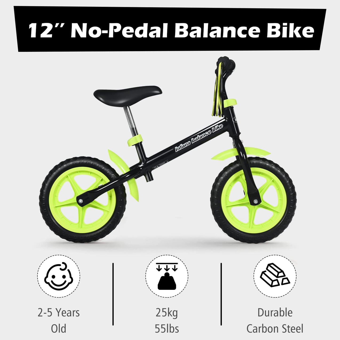 Balance Bike for 4-5 Years Old - Beginner Training Bicycle with 12" Airless Eva Tires OLAKIDS