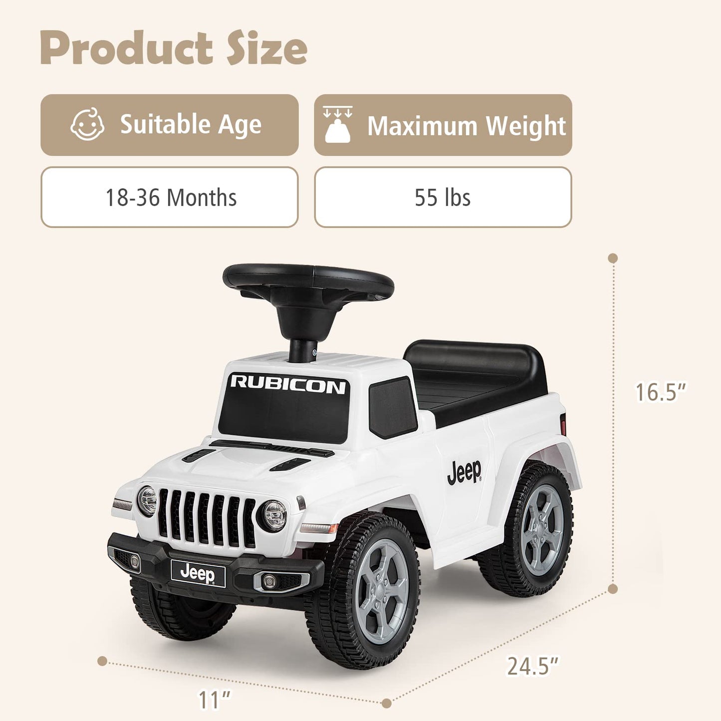 OLAKIDS Kids Ride on Push Car, Licensed Jeep Foot-to-Floor Sliding Toddler Toy with Engine Sound