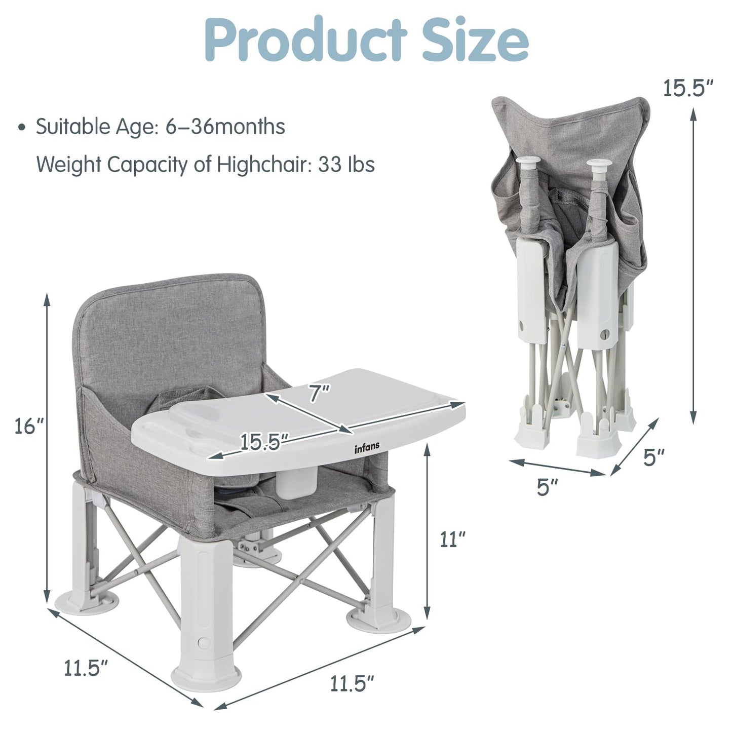 OLAKIDS Baby Travel Booster Seat, Folding Portable Sit Up Chair for Dining Table