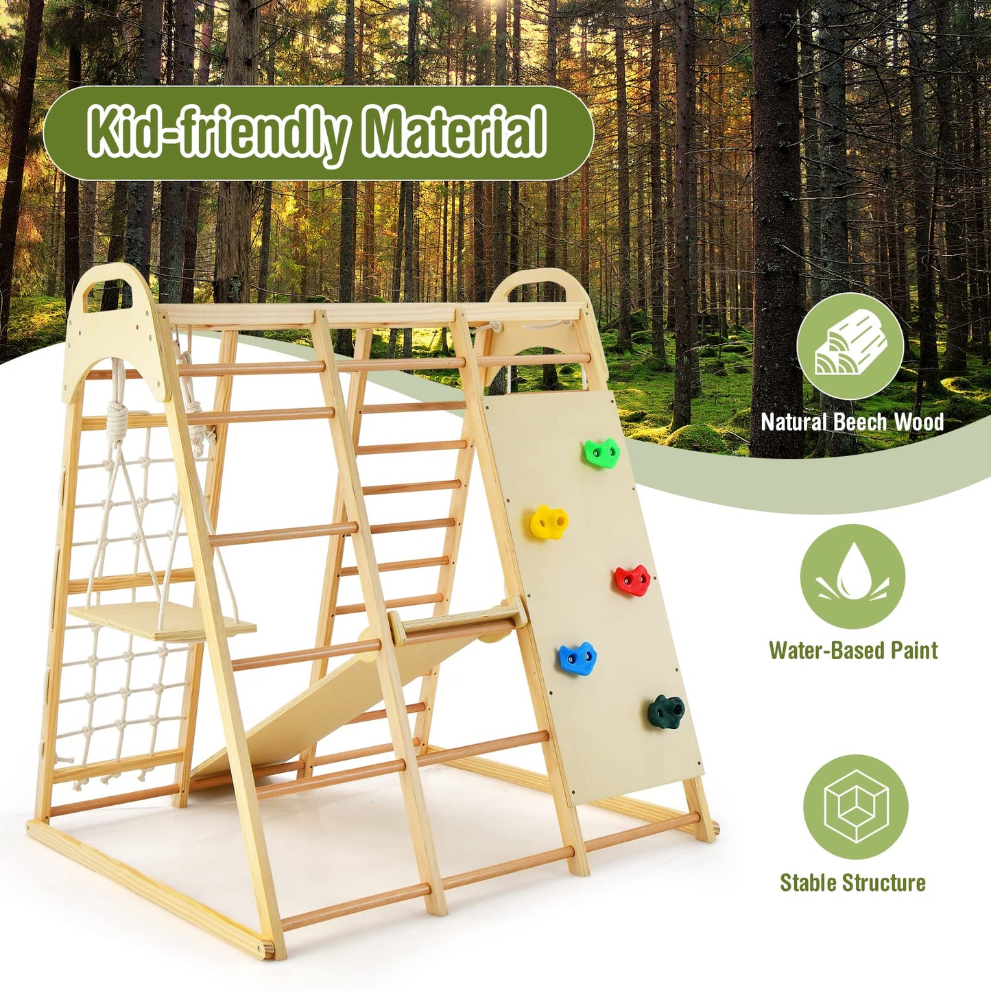 OLAKIDS 8 in 1 Climbing Toys for Toddlers, Kids Wood Montessori Climber Playset, Indoor Playground Jungle Gym