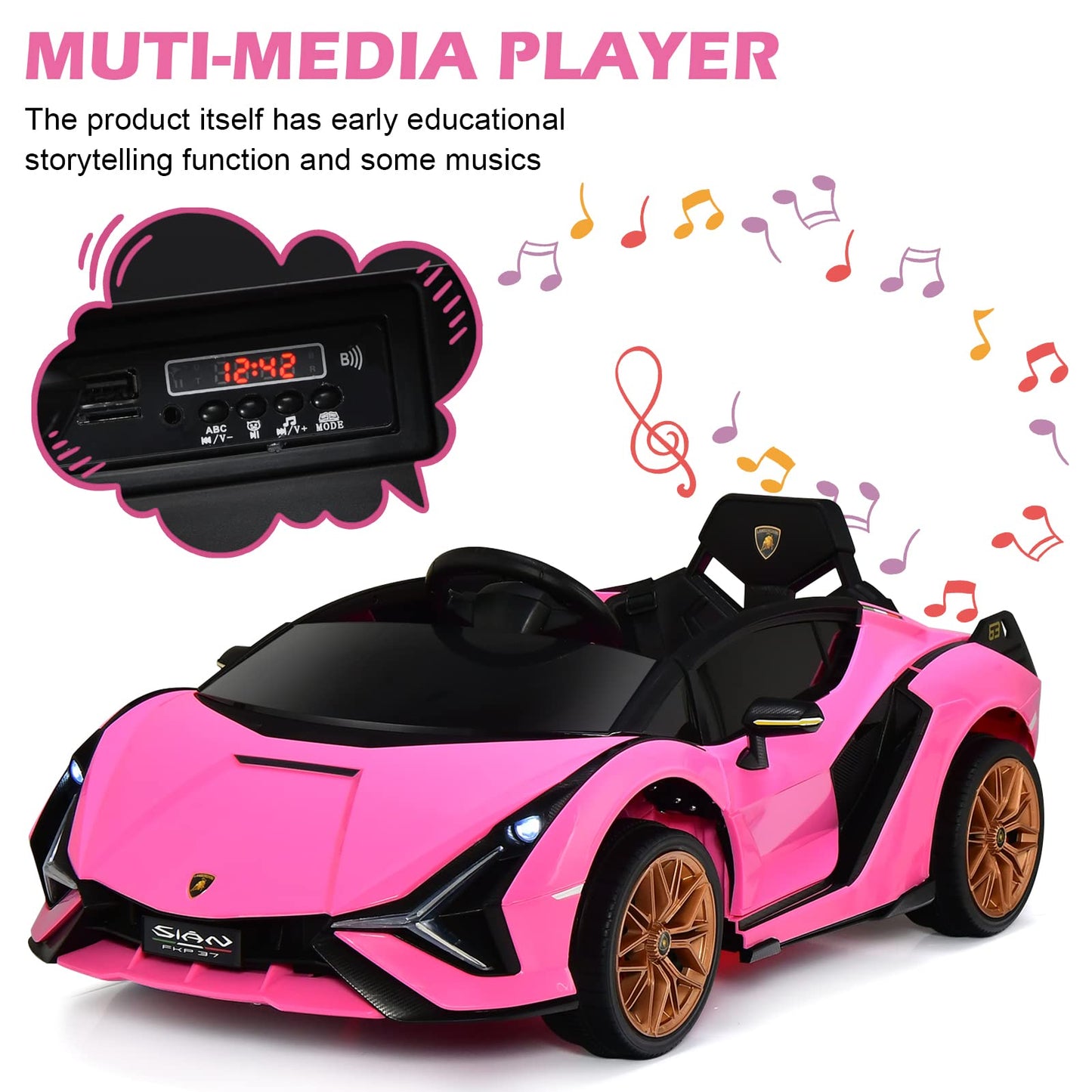 OLAKIDS Licensed Lamborghini Sian Kids Ride on Car with Parent Remote Control, 12V Electric Toy Roadster