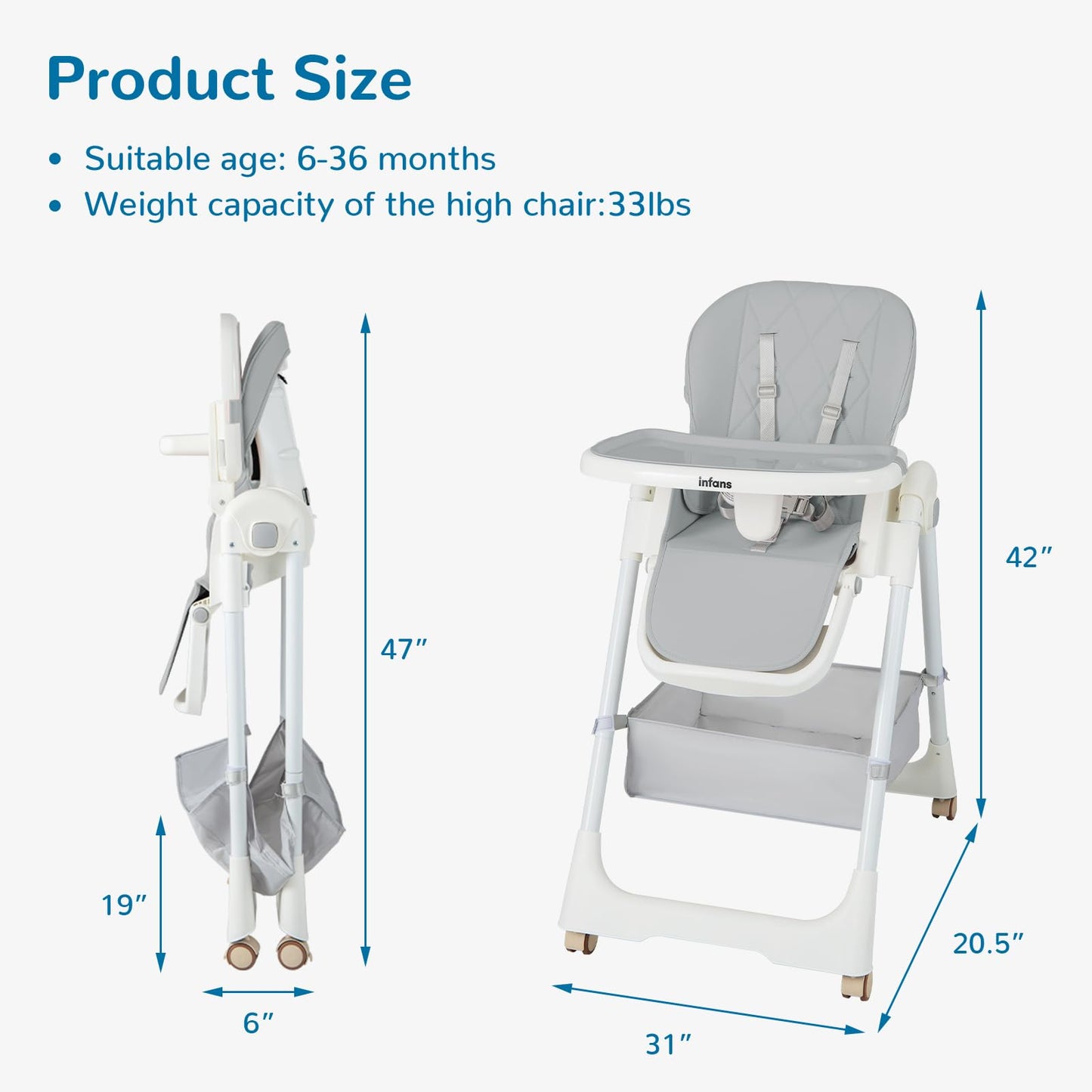 OLAKIDS Baby High Chair, Quick Folding Portable Highchair for Toddlers with Large Storage Basket