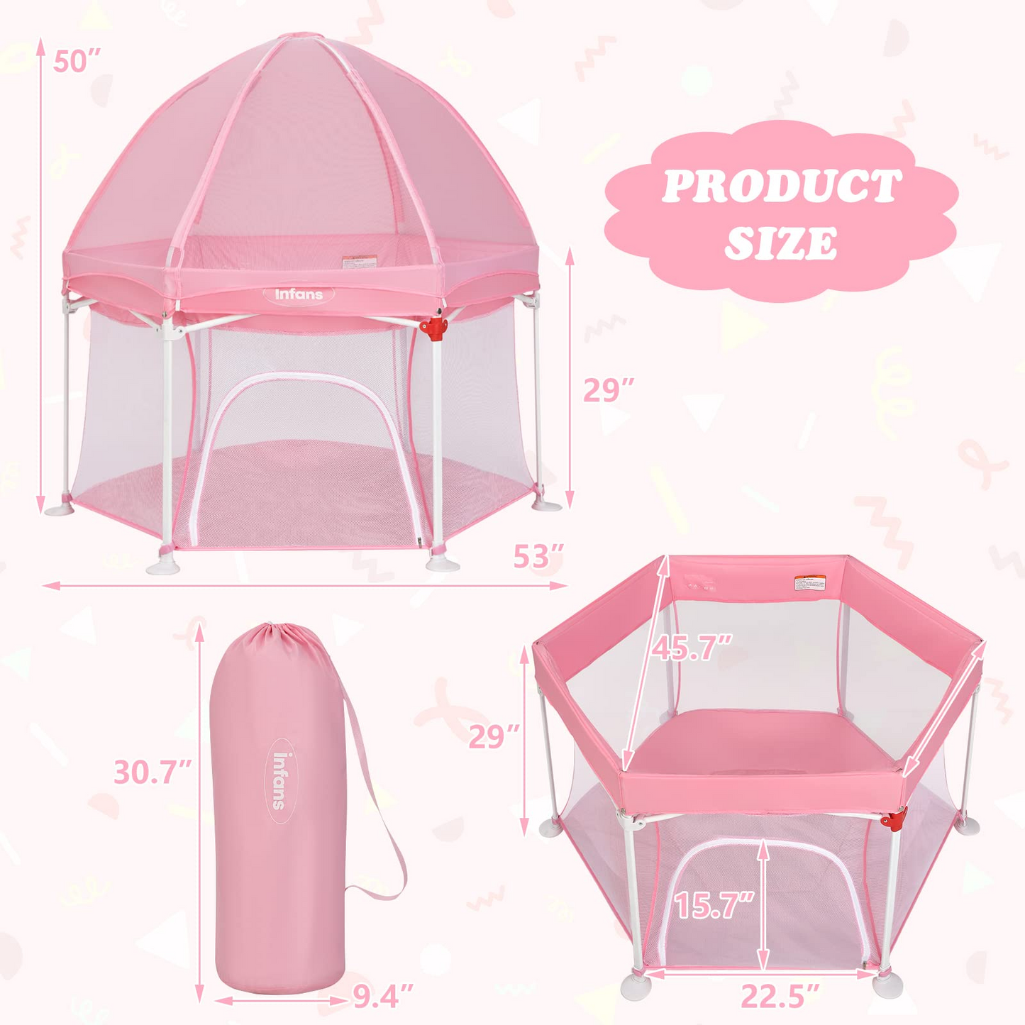 Portable Foldable 53" Baby Playpen with Mesh & UV Canopy OLAKIDS