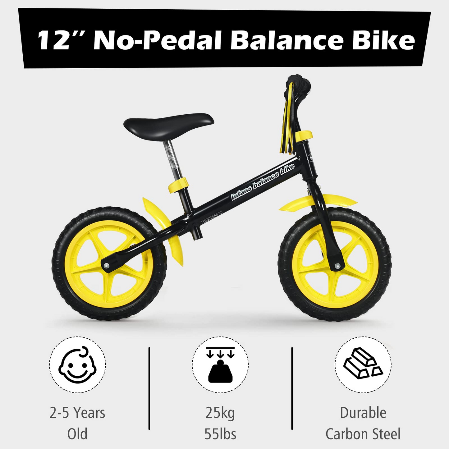 Balance Bike for 4-5 Years Old - Beginner Training Bicycle with 12" Airless Eva Tires OLAKIDS