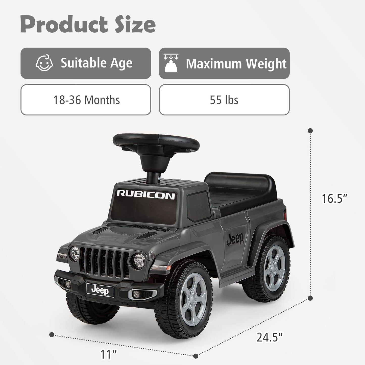 OLAKIDS Kids Ride on Push Car, Licensed Jeep Foot-to-Floor Sliding Toddler Toy with Engine Sound