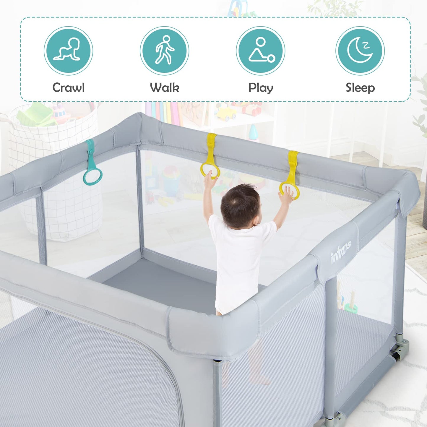 OLAKIDS Baby Playpen, 50’’x50’â€?Foldable Large Baby Playard, Indoor Outdoor Kids Activity Center Baby Fence