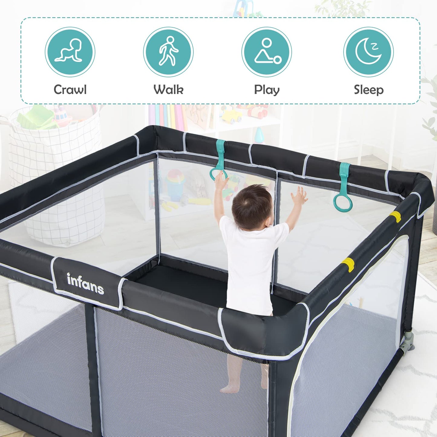 OLAKIDS Baby Playpen, 50’’x50’â€?Foldable Large Baby Playard, Indoor Outdoor Kids Activity Center Baby Fence
