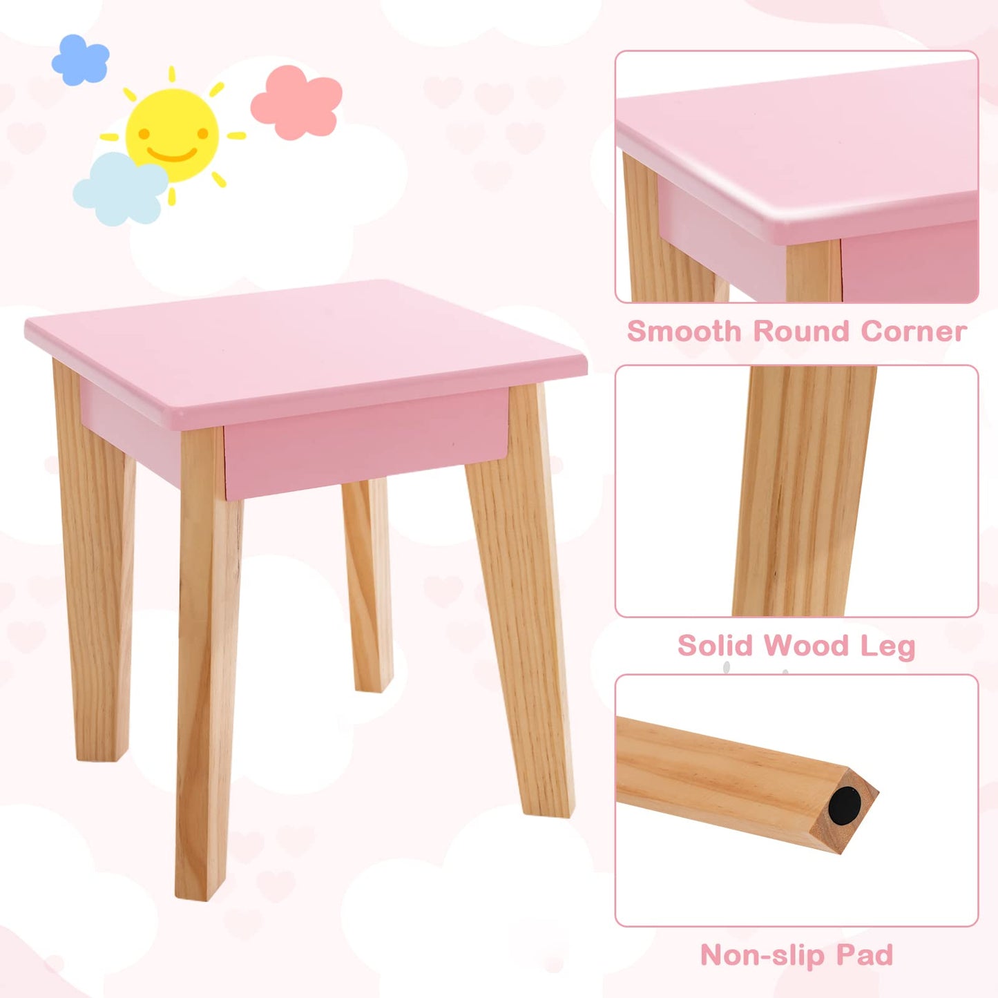 OLAKIDS Kids Vanity Table and Chair Set, Pretend Beauty Play Vanity Set with Tri-Folding Mirror Drawer Stool and Detachable Top, 2 in 1 Wooden Princess Makeup Dressing Table for Girls OLAKIDS