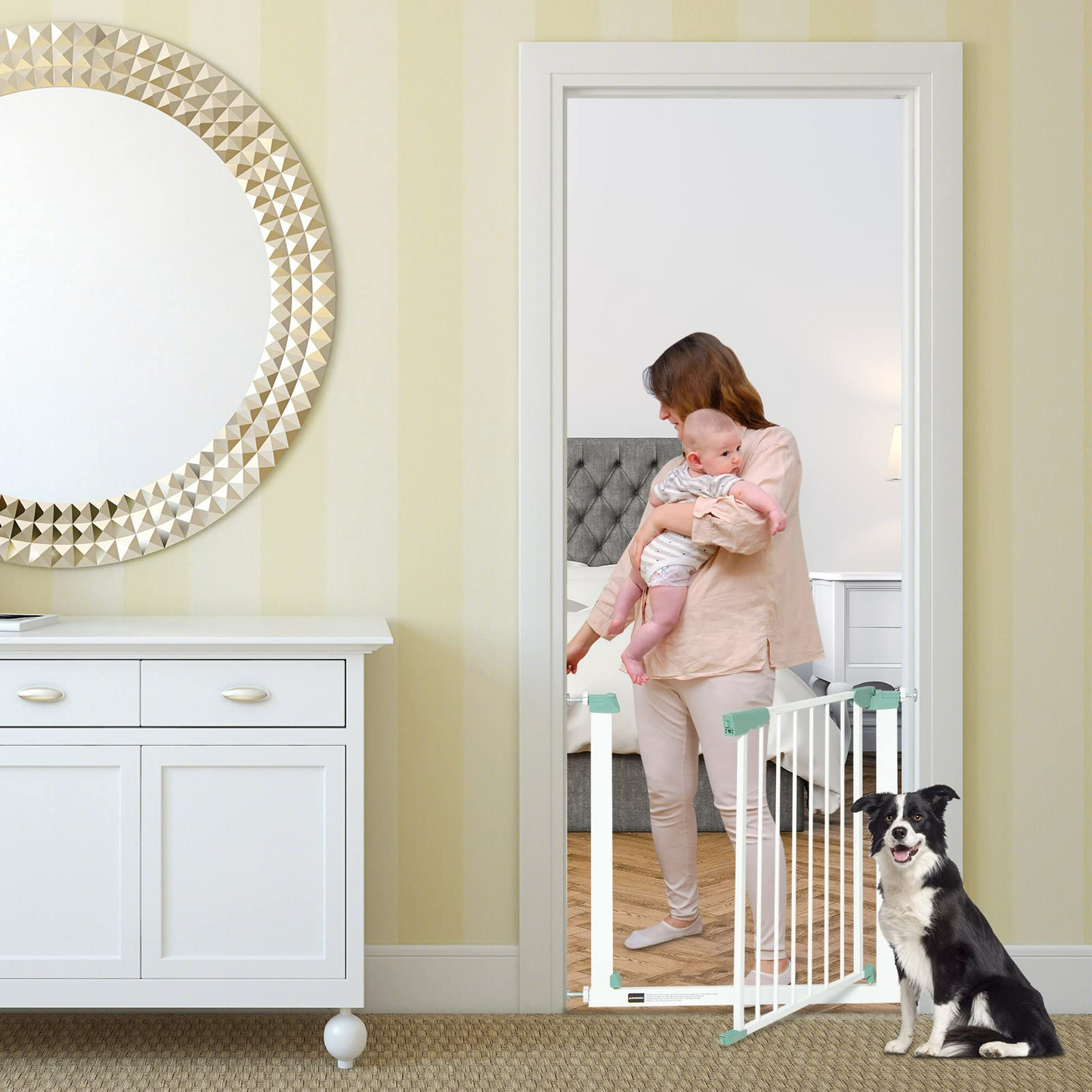 OLAKIDS Baby Gate 27.5’â€?47’â€? Auto Close Safety Banister for Kids and Pets, Easy Step Extra Wide Tall Child Dog Gates OLAKIDS