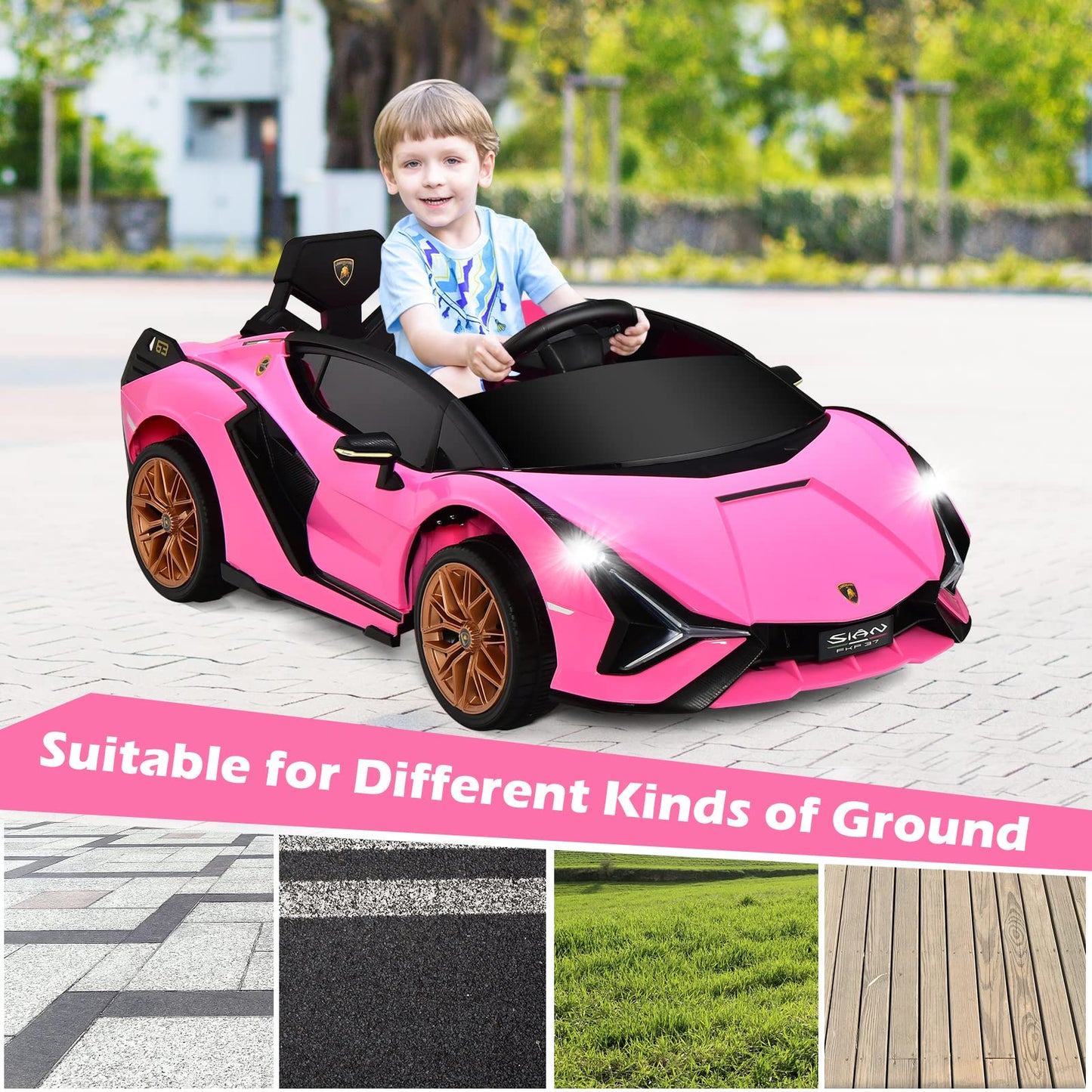 OLAKIDS Licensed Lamborghini Sian Kids Ride on Car with Parent Remote Control, 12V Electric Toy Roadster