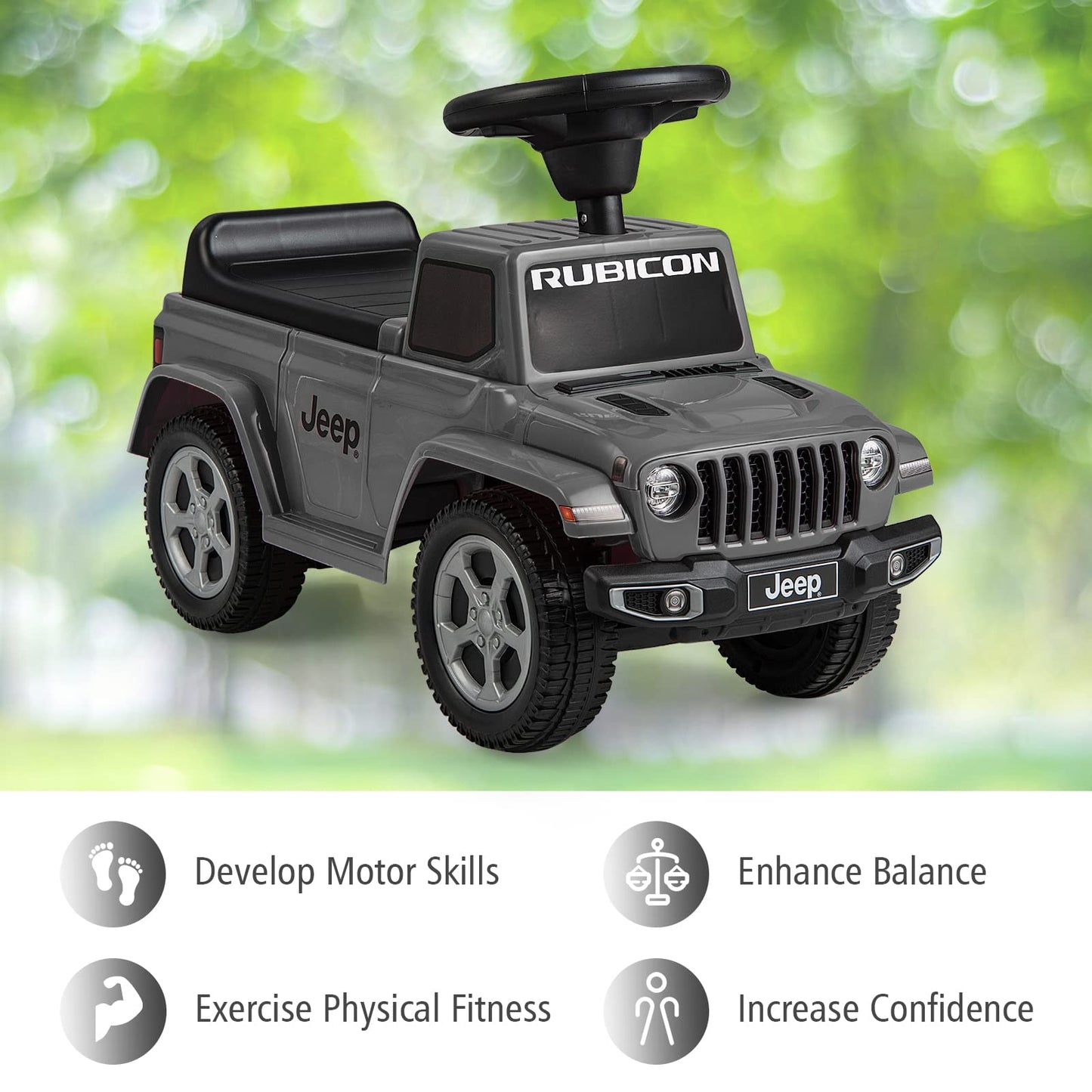 OLAKIDS Kids Ride on Push Car, Licensed Jeep Foot-to-Floor Sliding Toddler Toy with Engine Sound