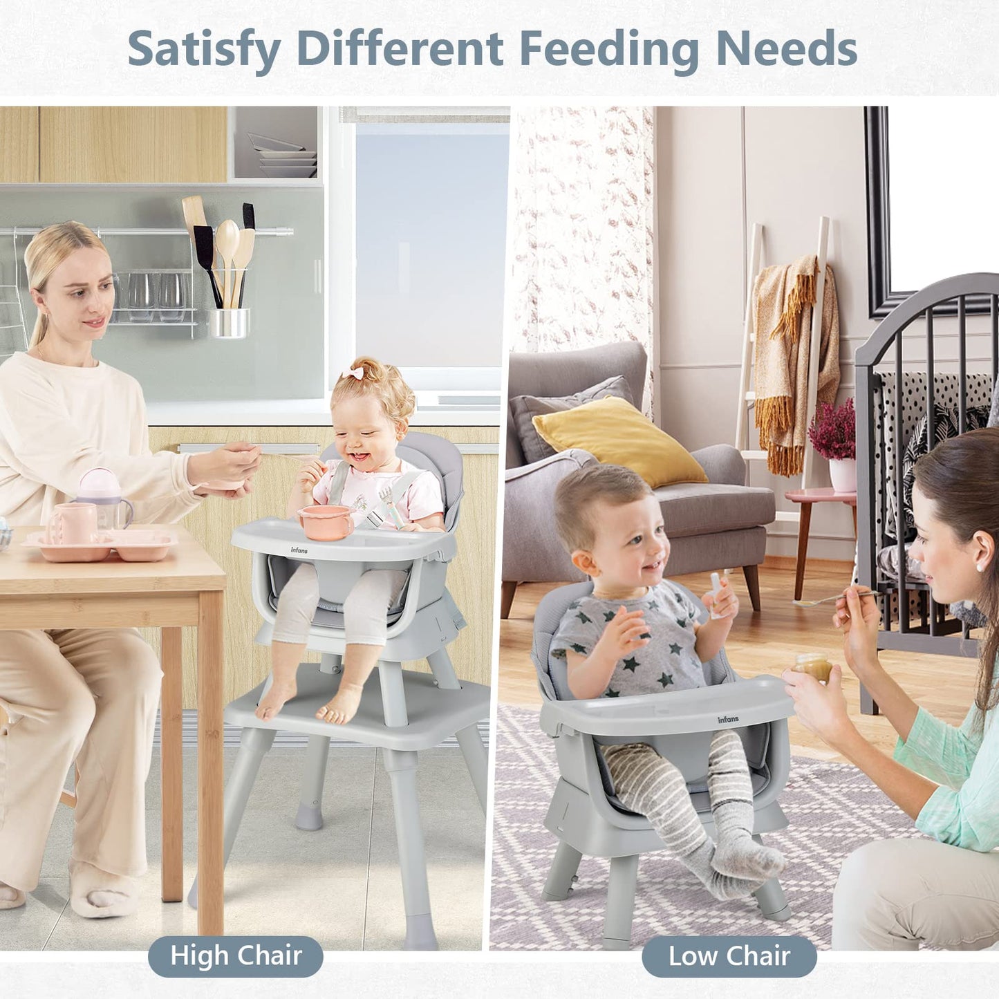 OLAKIDS 8 in 1 Baby High Chair, Convertible Highchair for Babies and Toddlers, Infant Dining Booster Seat