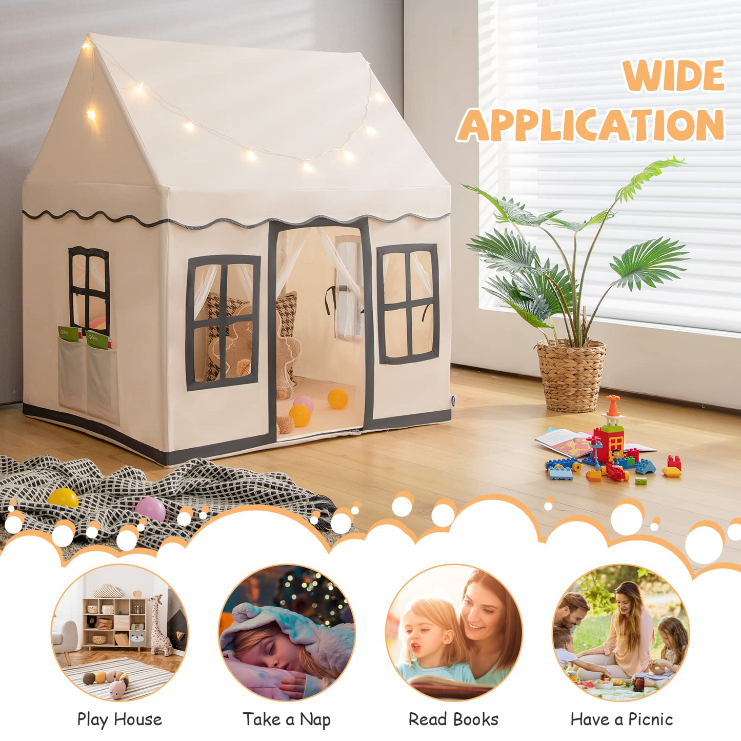 OLAKIDS Kids Play Tent with Washable Mat Star Light Windows, Large Playhouse Toys for Children Boys Girls OLAKIDS