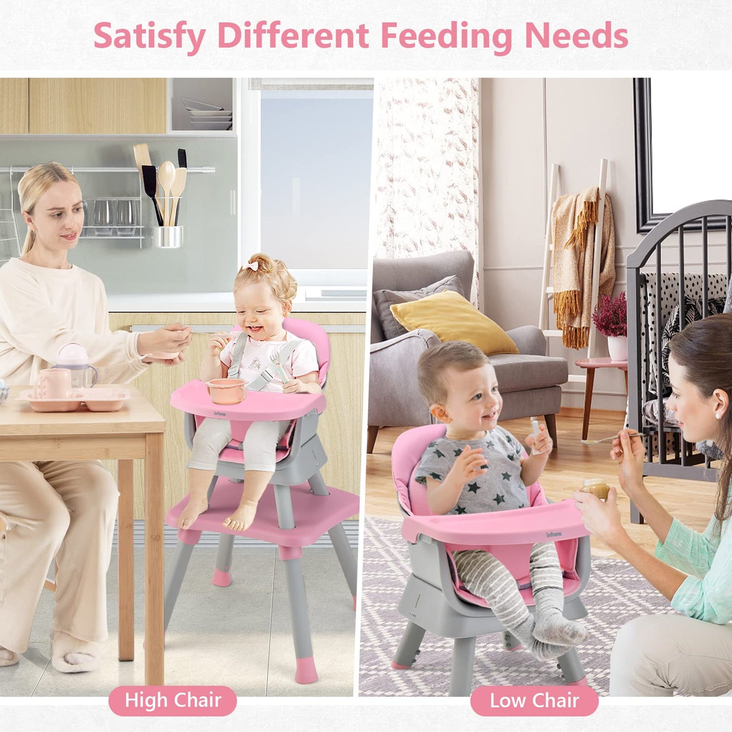 OLAKIDS 8 in 1 Baby High Chair, Convertible Highchair for Babies and Toddlers, Infant Dining Booster Seat