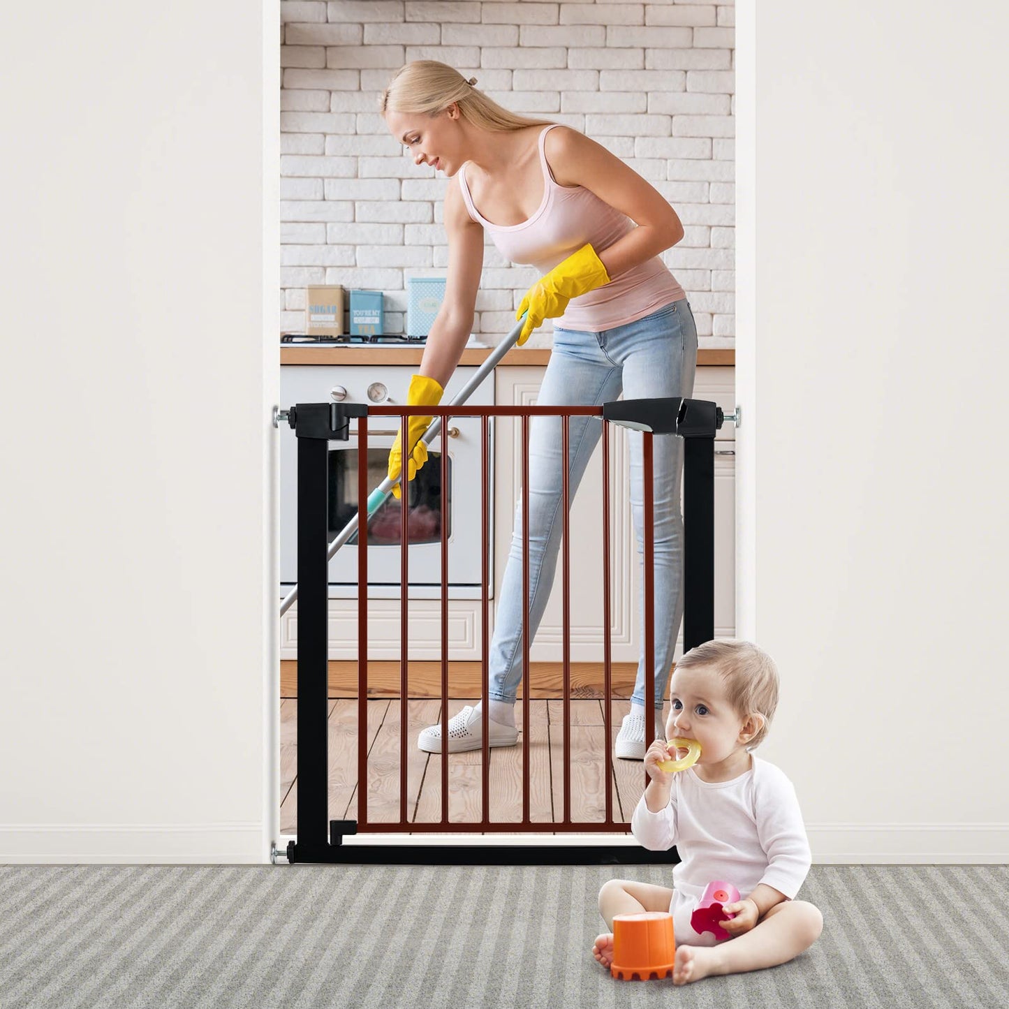 OLAKIDS Baby Gate, Safety Banister Fence for Doorway Stairs House, Auto Close, Easy Install No Drilling