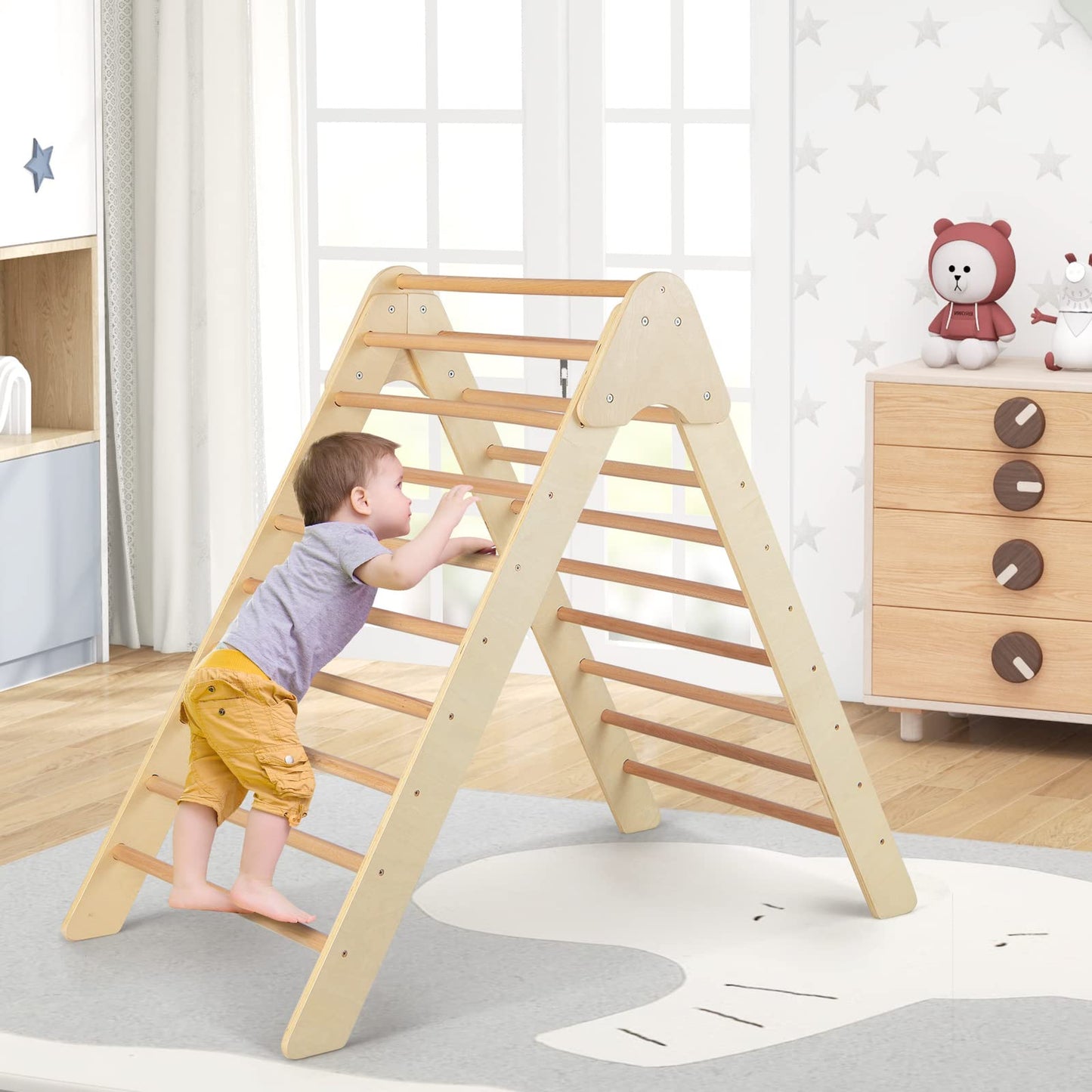OLAKIDS Triangle Climber with Tent Cushion Pad, 3 in 1 Climbing Triangle LadderToys for Toddlers