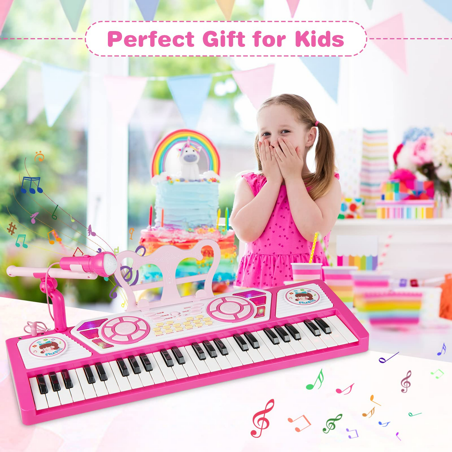 OLAKIDS 49 Keys Kids Piano Keyboard with Microphone, Portable Electronic Musical Instrument Toy OLAKIDS