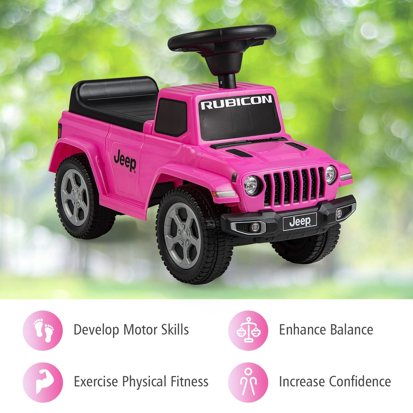 OLAKIDS Kids Ride on Push Car, Licensed Jeep Foot-to-Floor Sliding Toddler Toy with Engine Sound
