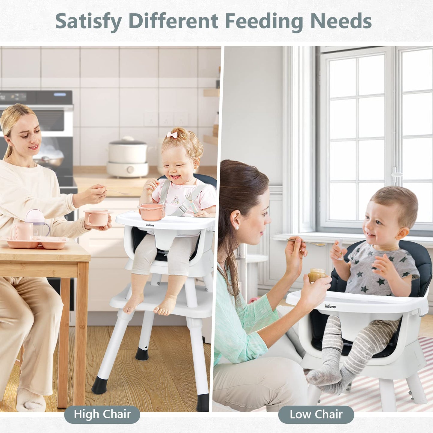 OLAKIDS 8 in 1 Baby High Chair, Convertible Highchair for Babies and Toddlers, Infant Dining Booster Seat