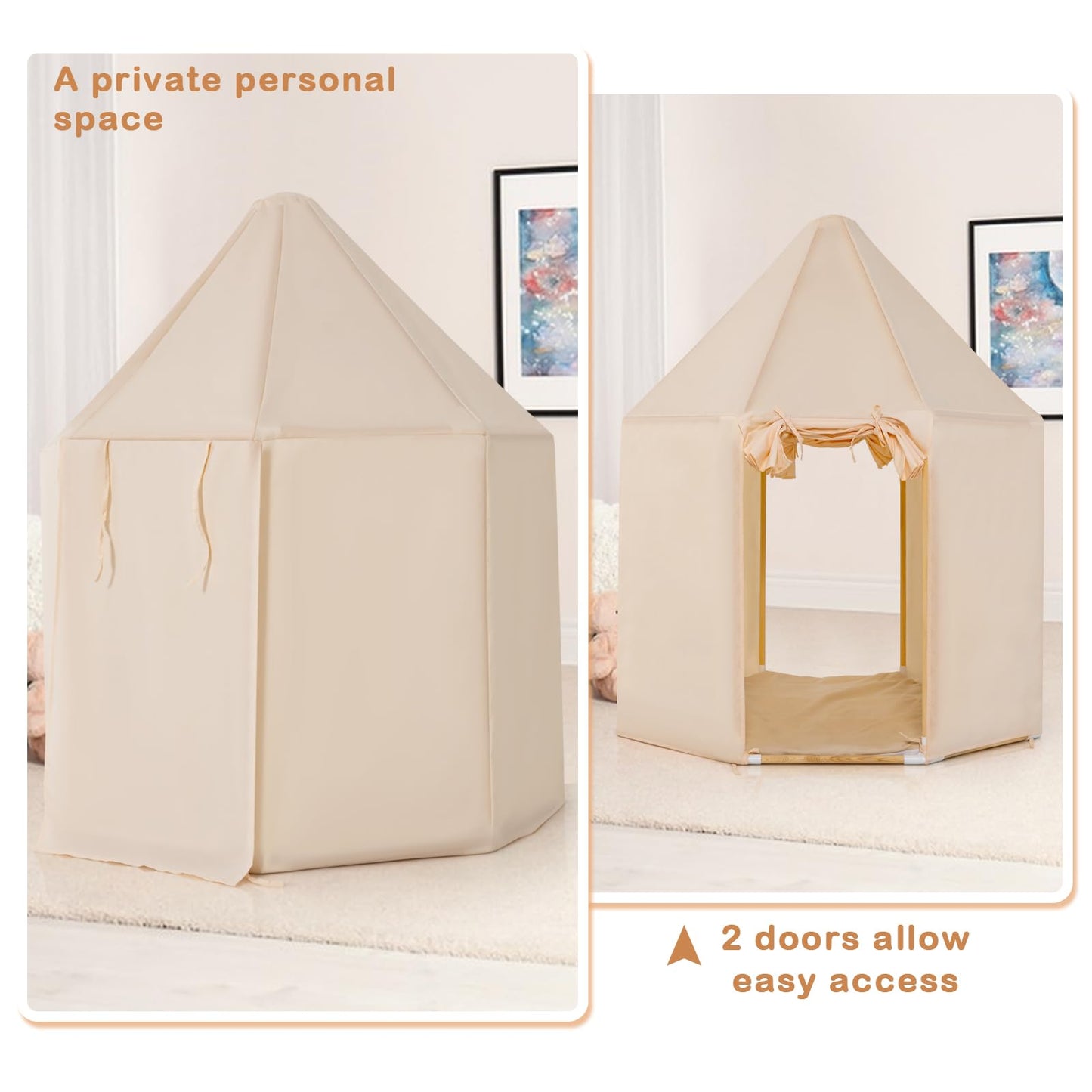 OLAKIDS Kids Play Tent with Washable Mat, Anti-Trip Large Playhouse Toys with 2 Doors