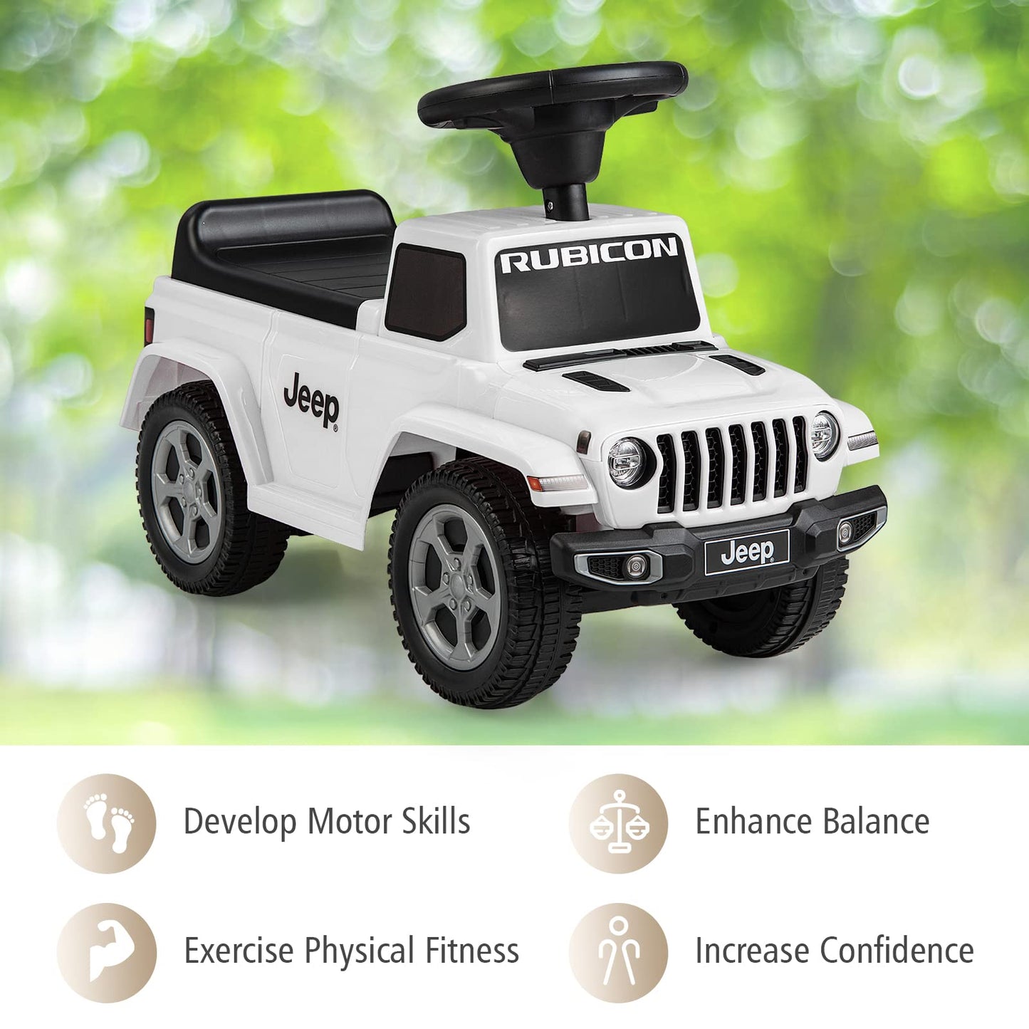 OLAKIDS Kids Ride on Push Car, Licensed Jeep Foot-to-Floor Sliding Toddler Toy with Engine Sound