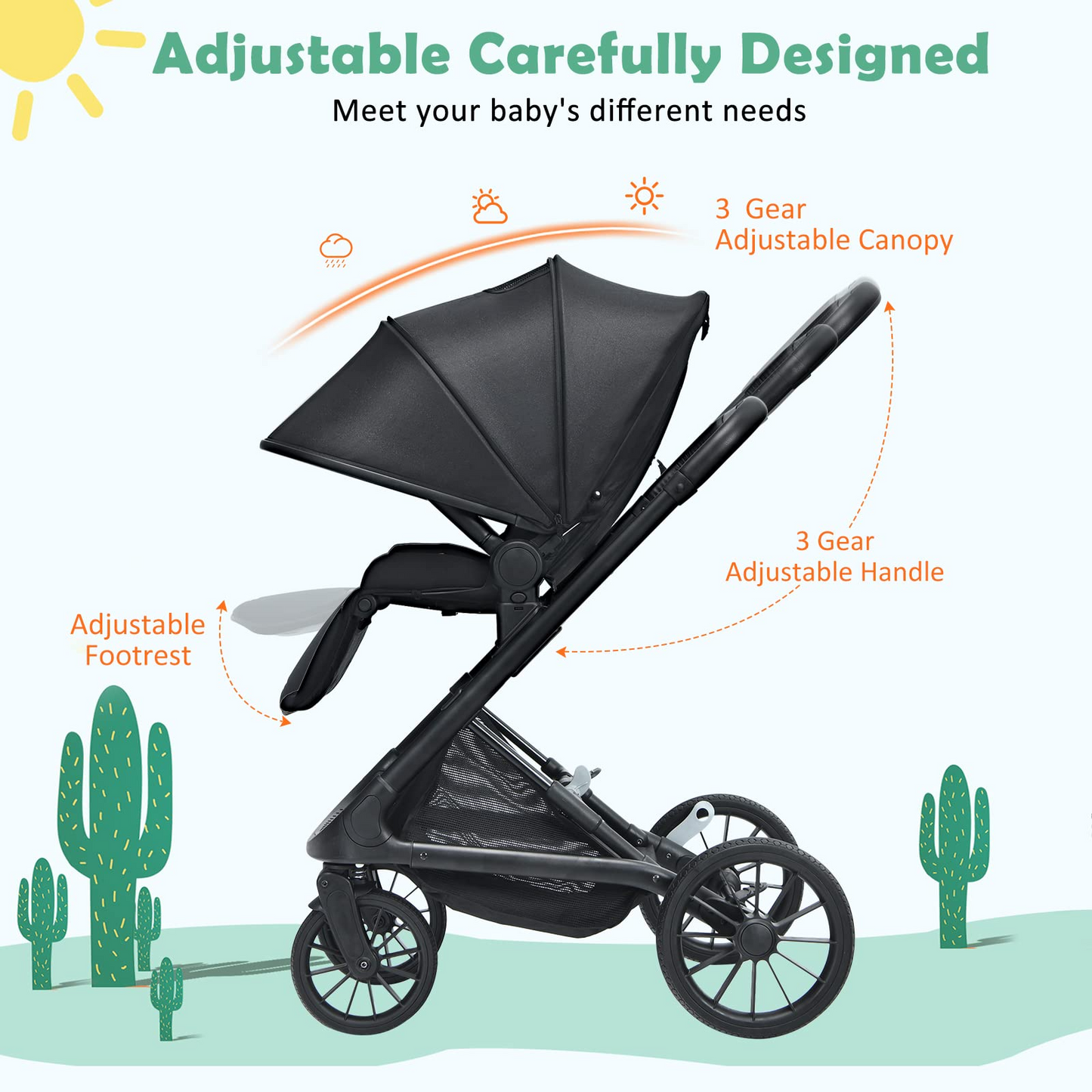 2-in-1 Reversible Bassinet Pushchair Pram High Landscape Baby Stroller OLAKIDS